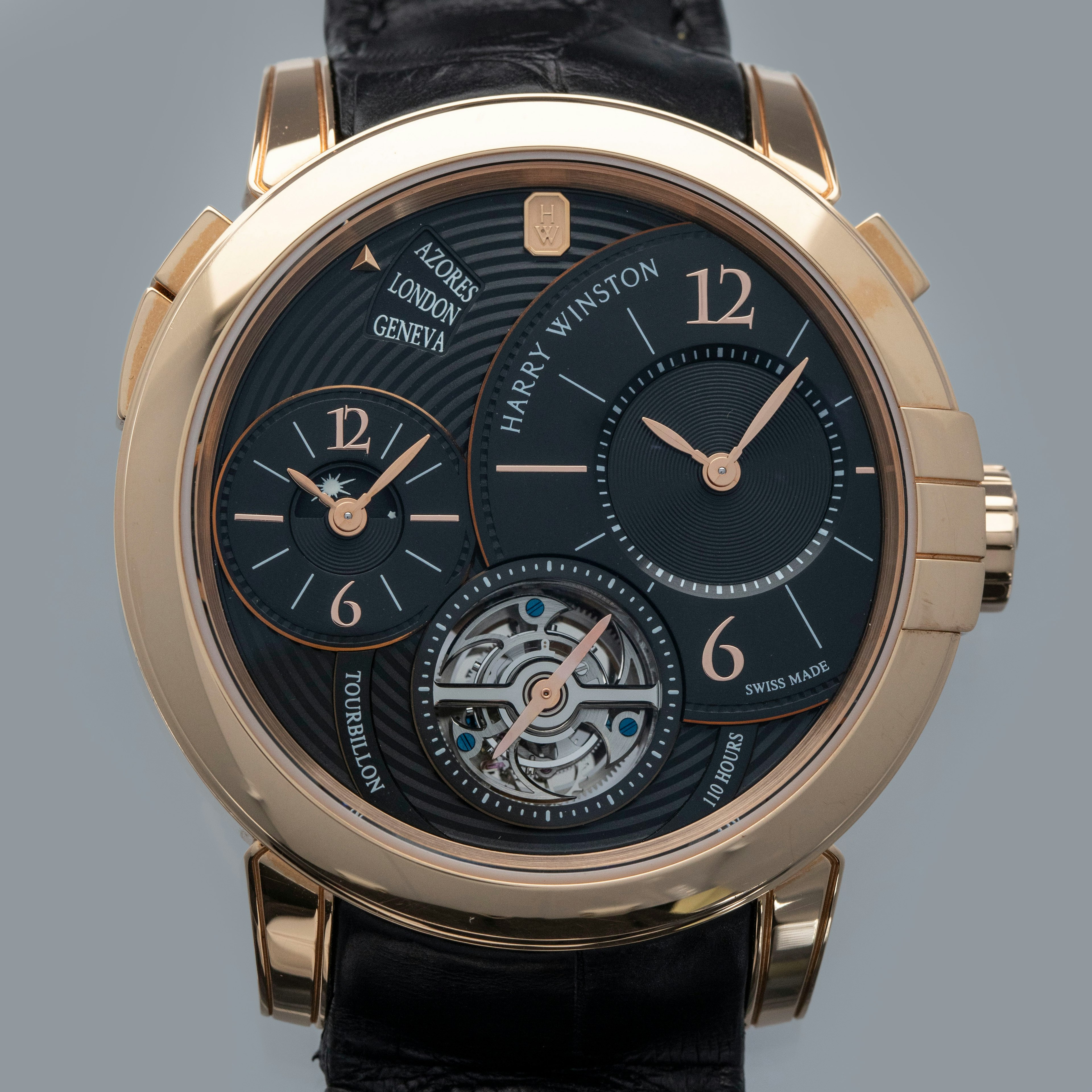 Thumbnail for Harry Winston Midnight GMT Tourbillon 450/mattz45r Black Dial 18k RG