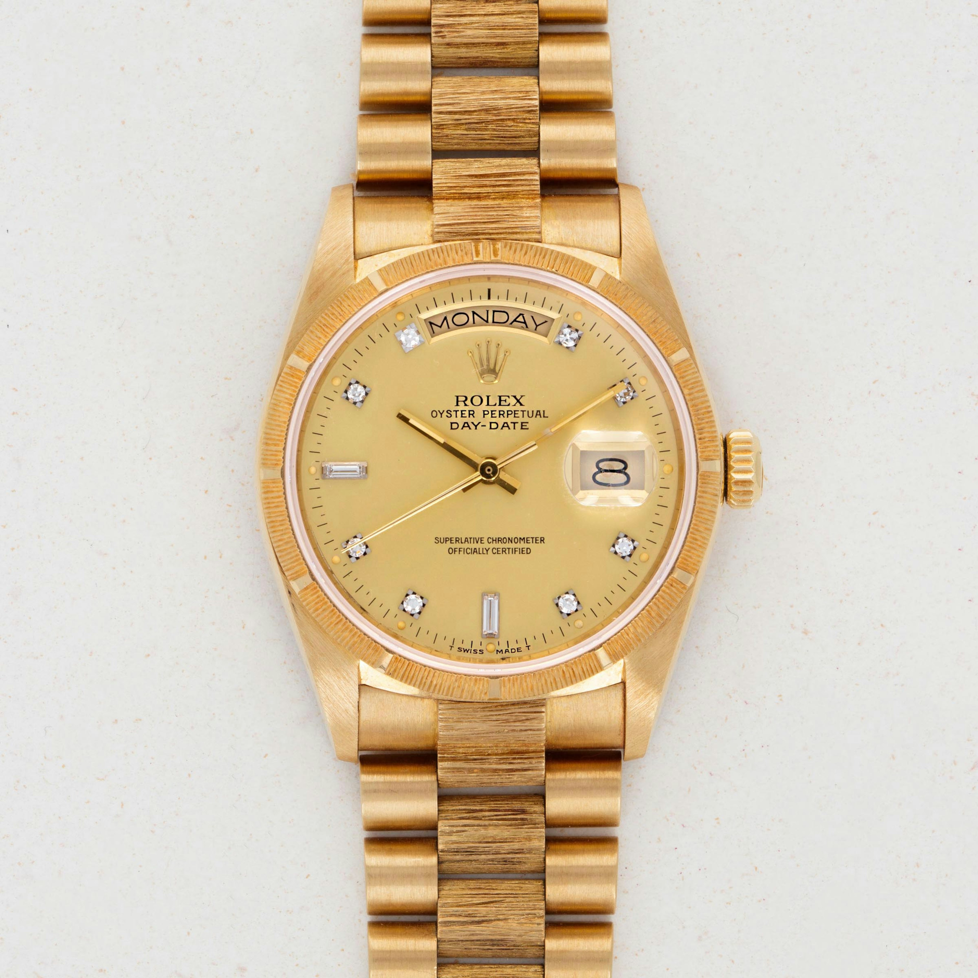 Thumbnail for Rolex Day-Date 18078 Diamond Index Bark Finish with Box and Papers