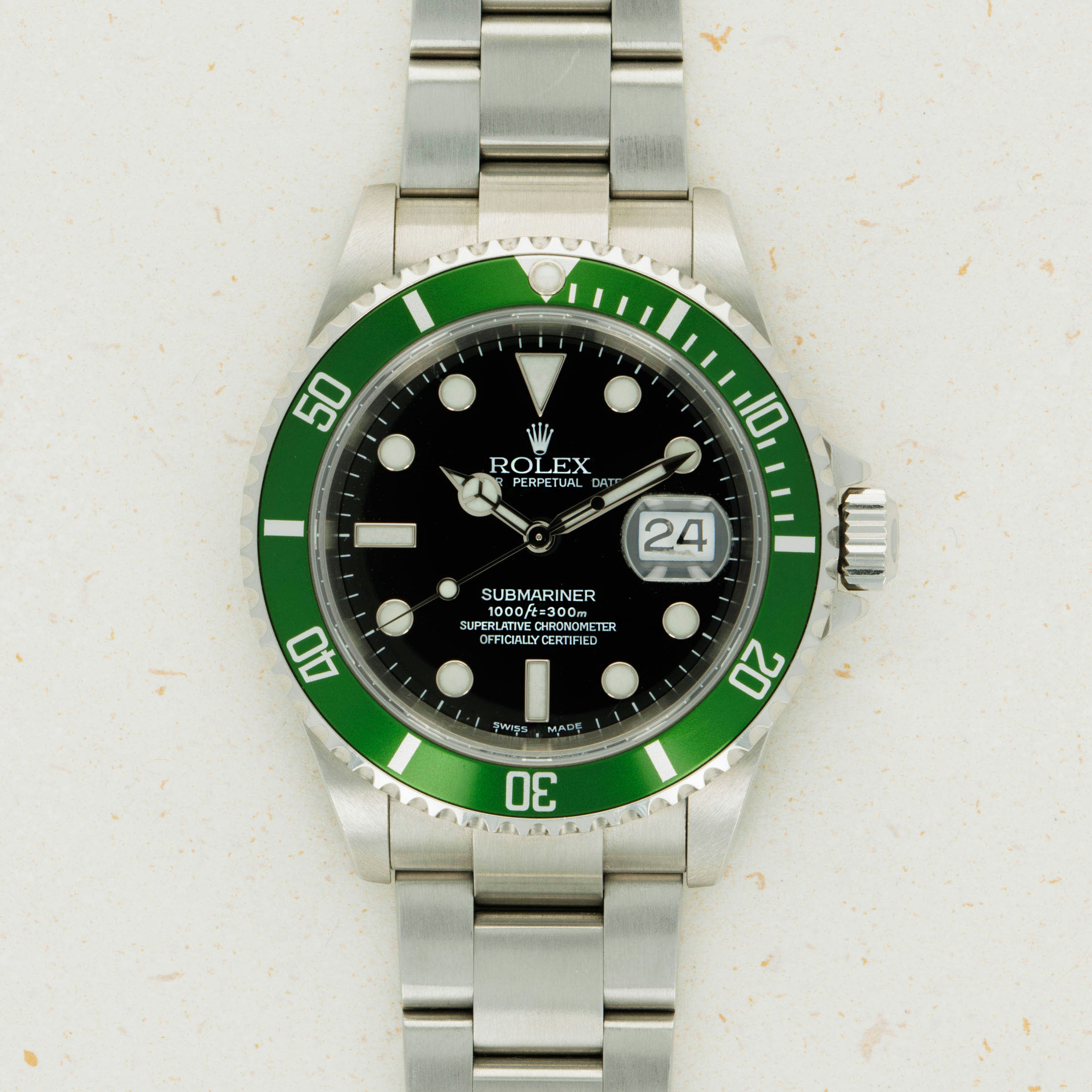 Thumbnail for Rolex Submariner 16610LV Anniversary Green Kermit Flat Four Box and Papers