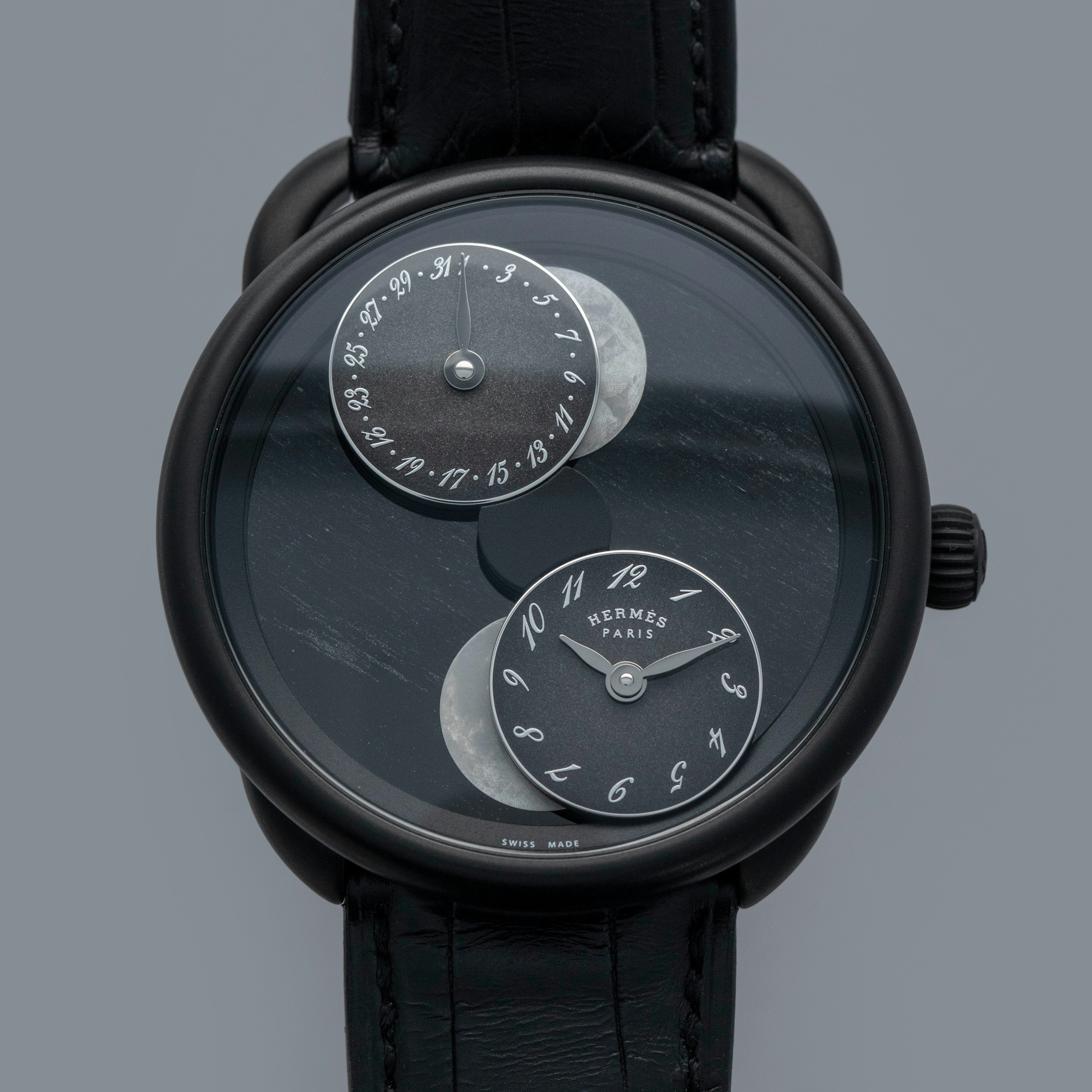 Thumbnail for Hermes Arceau L'heure de la lune W057134WW00 Black Jade Dial PVD Titanium