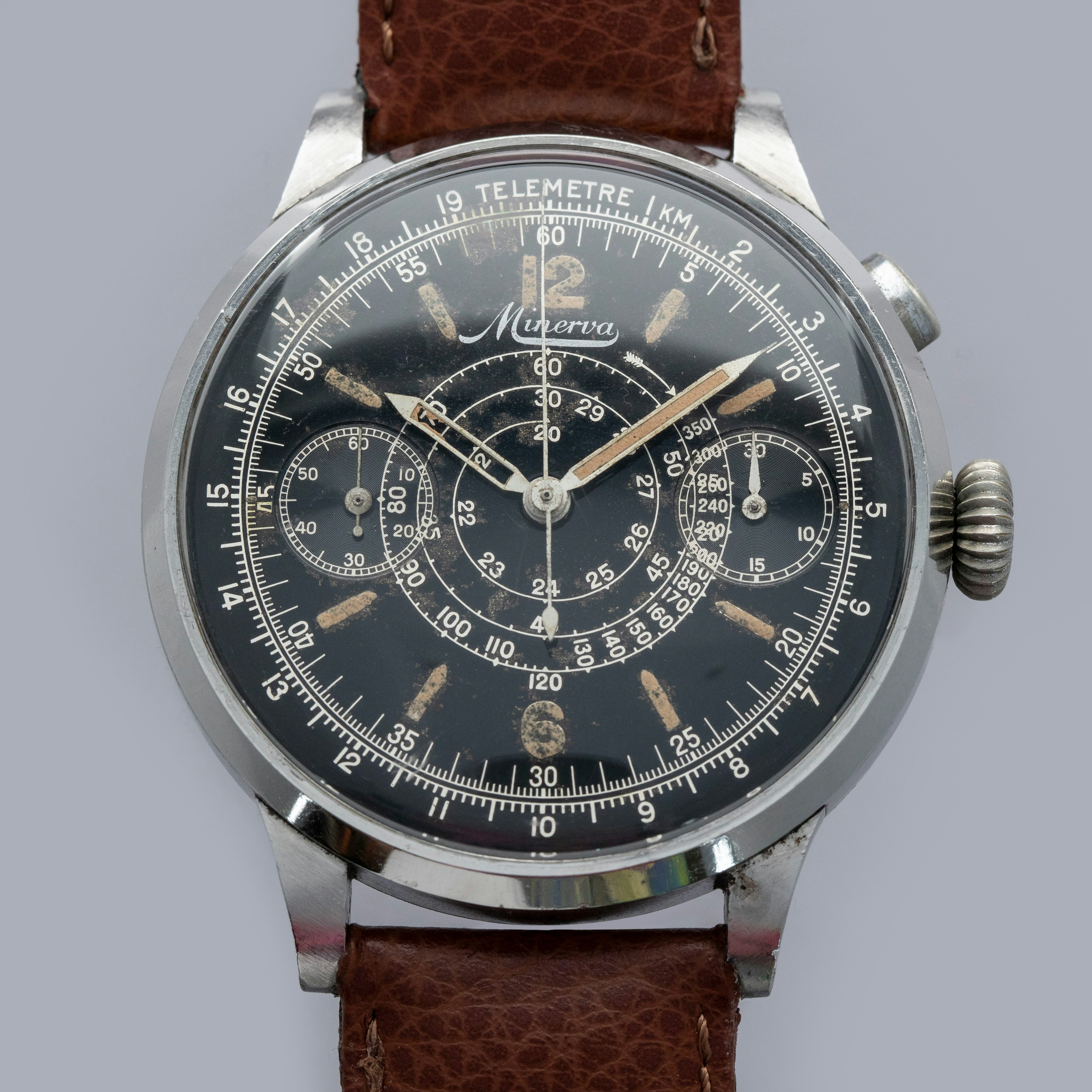 Thumbnail for Minerva Oversized Black Radium Gilt Dial Chronograph 