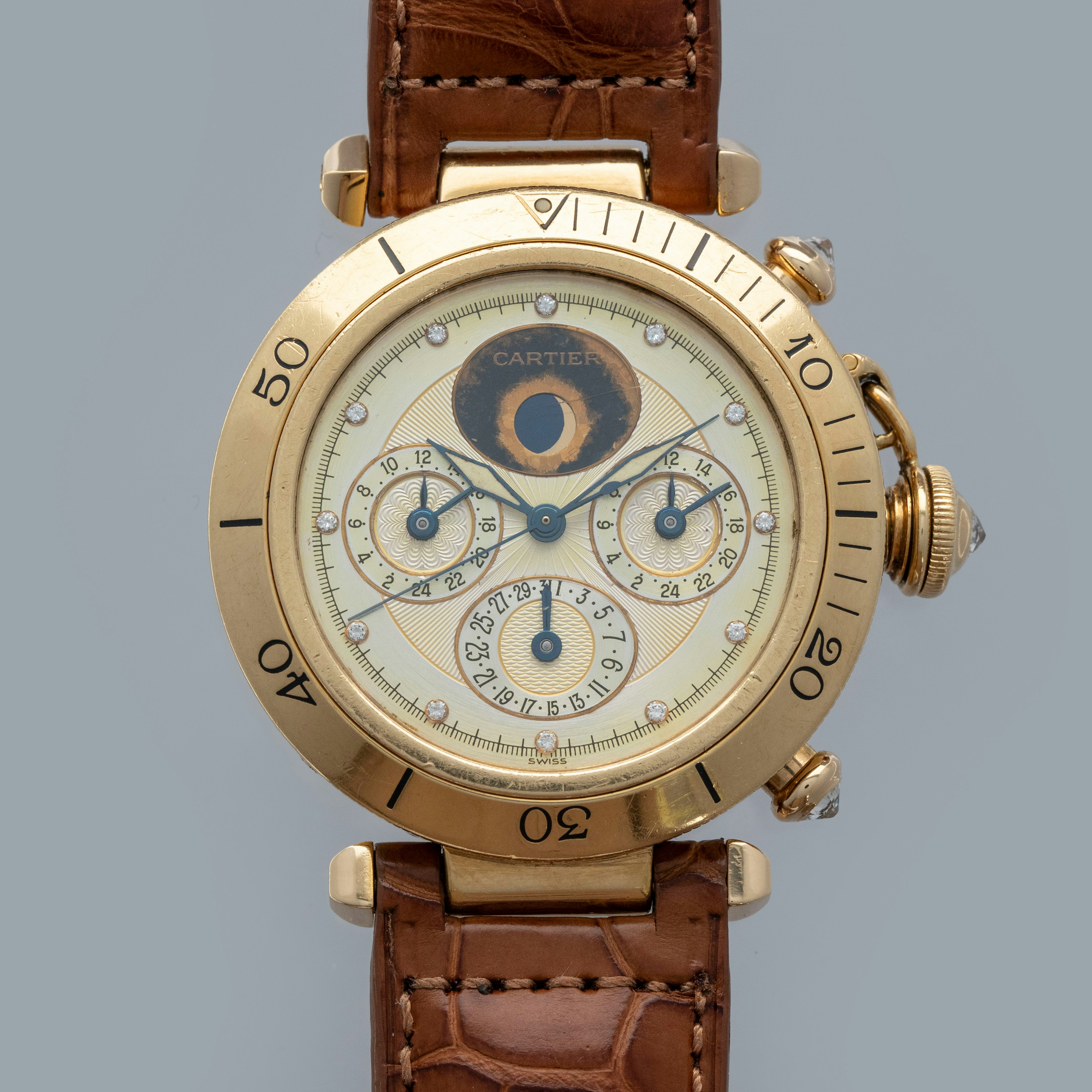 Thumbnail for Cartier Pasha de Cartier Triple Timezone Moonphase Date Diamond Dil 18k YG
