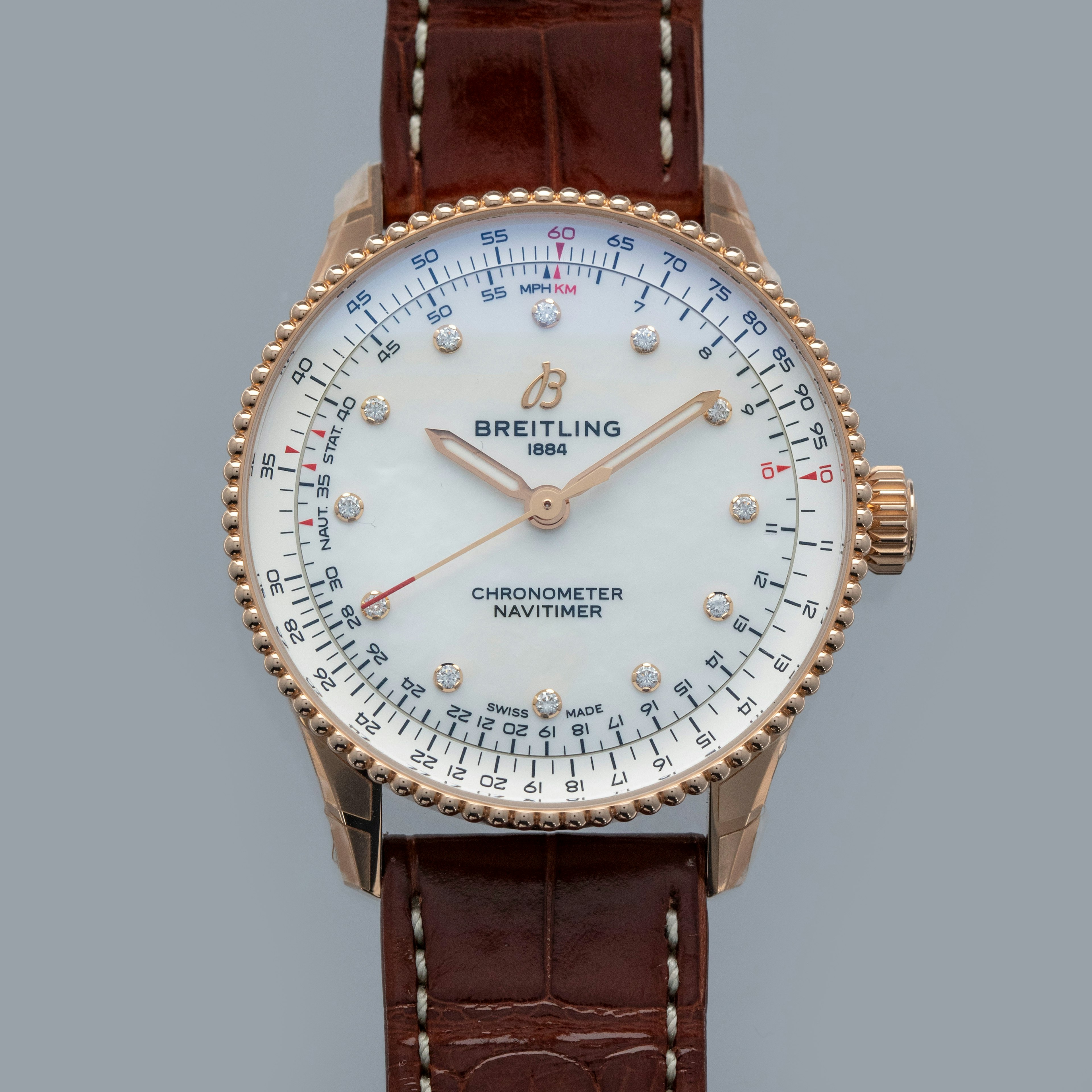 Thumbnail for Breitling Ladies Navitimer R17327 Mother of Pearl Diamond Dial 18k RG