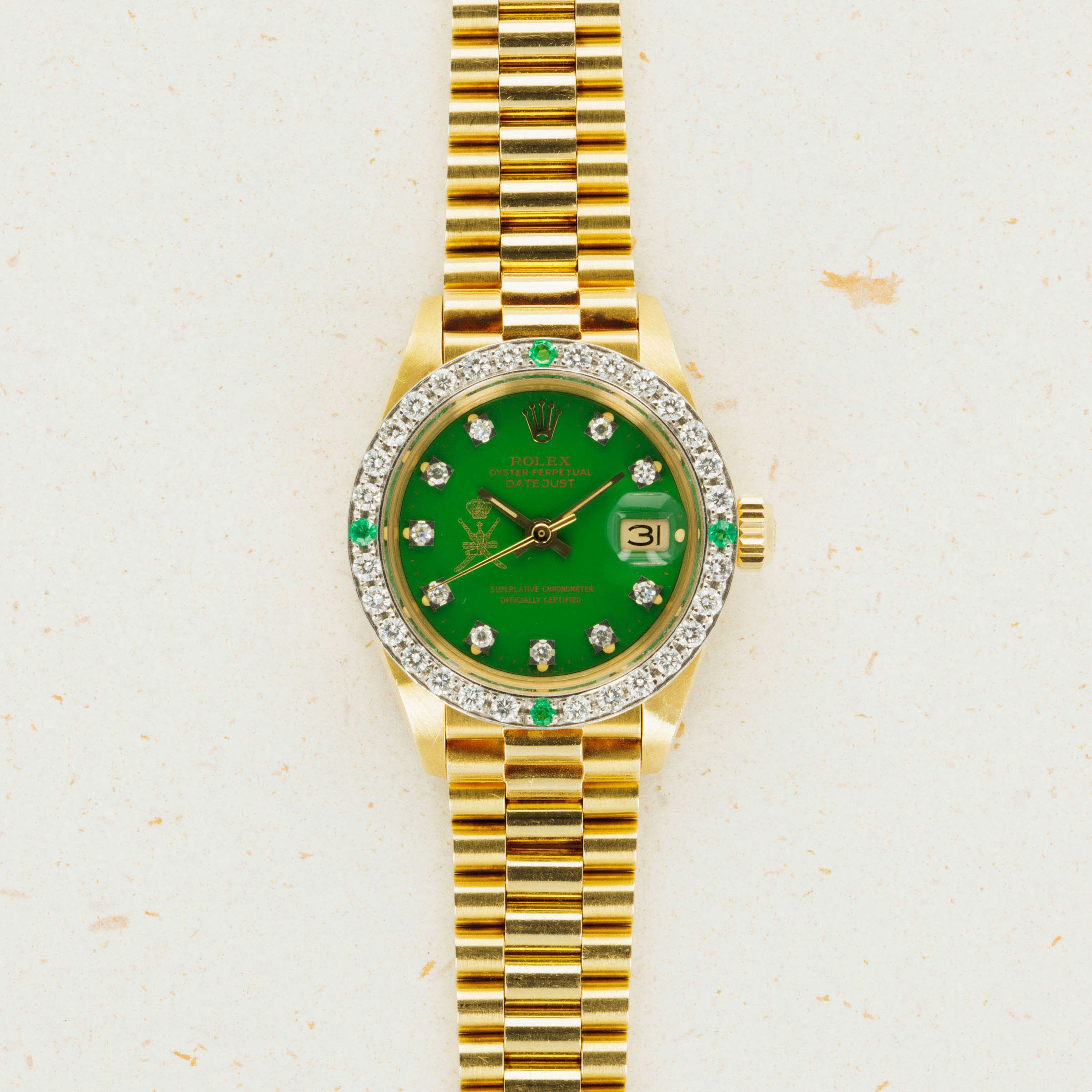 Thumbnail for Rolex Datejust Presidential 6907 Diamond Green Stella Khanjar Dial Emerald and Diamond Bezel