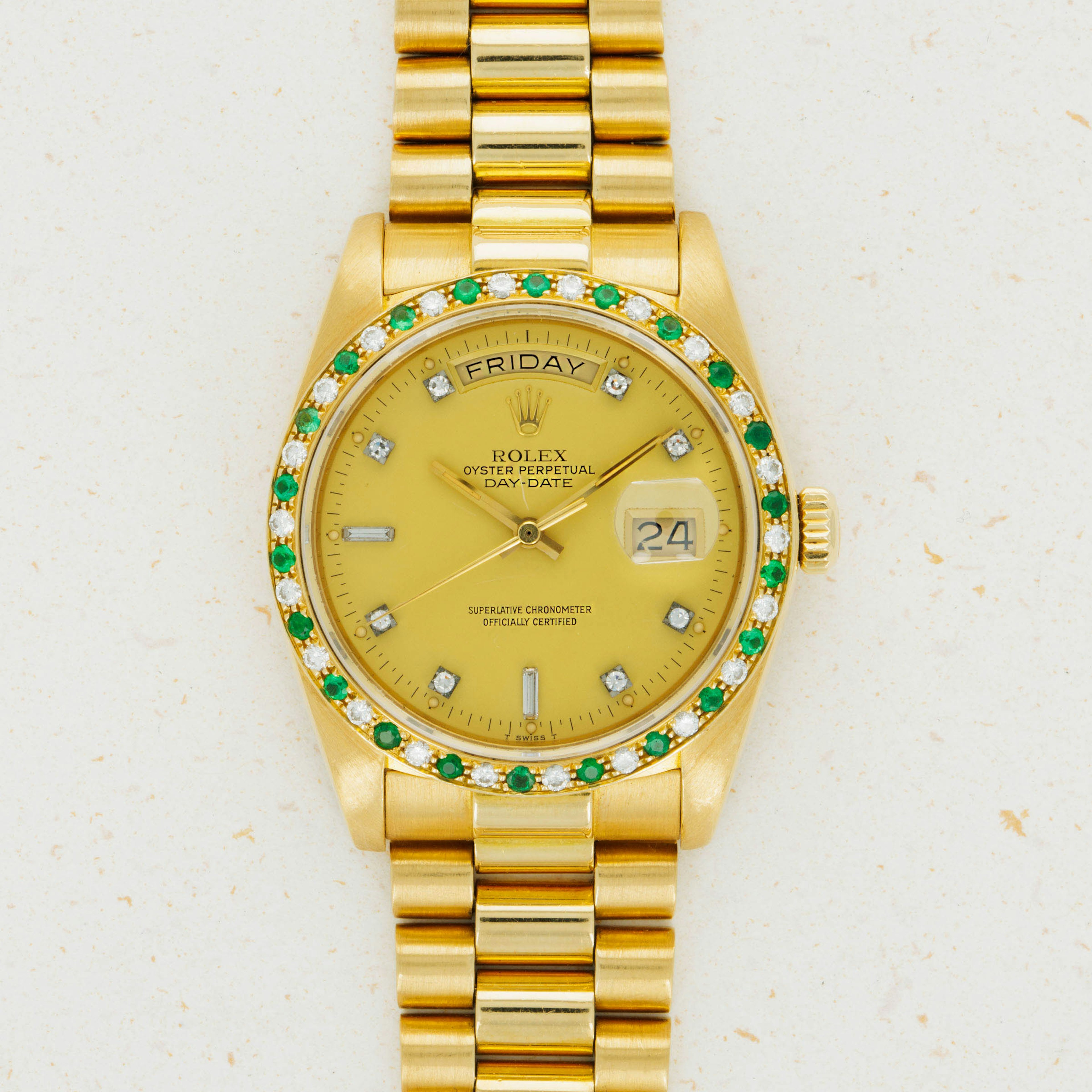 Thumbnail for Rolex Day-Date 18148 Diamond and Emerald Bezel with Diamond Dial