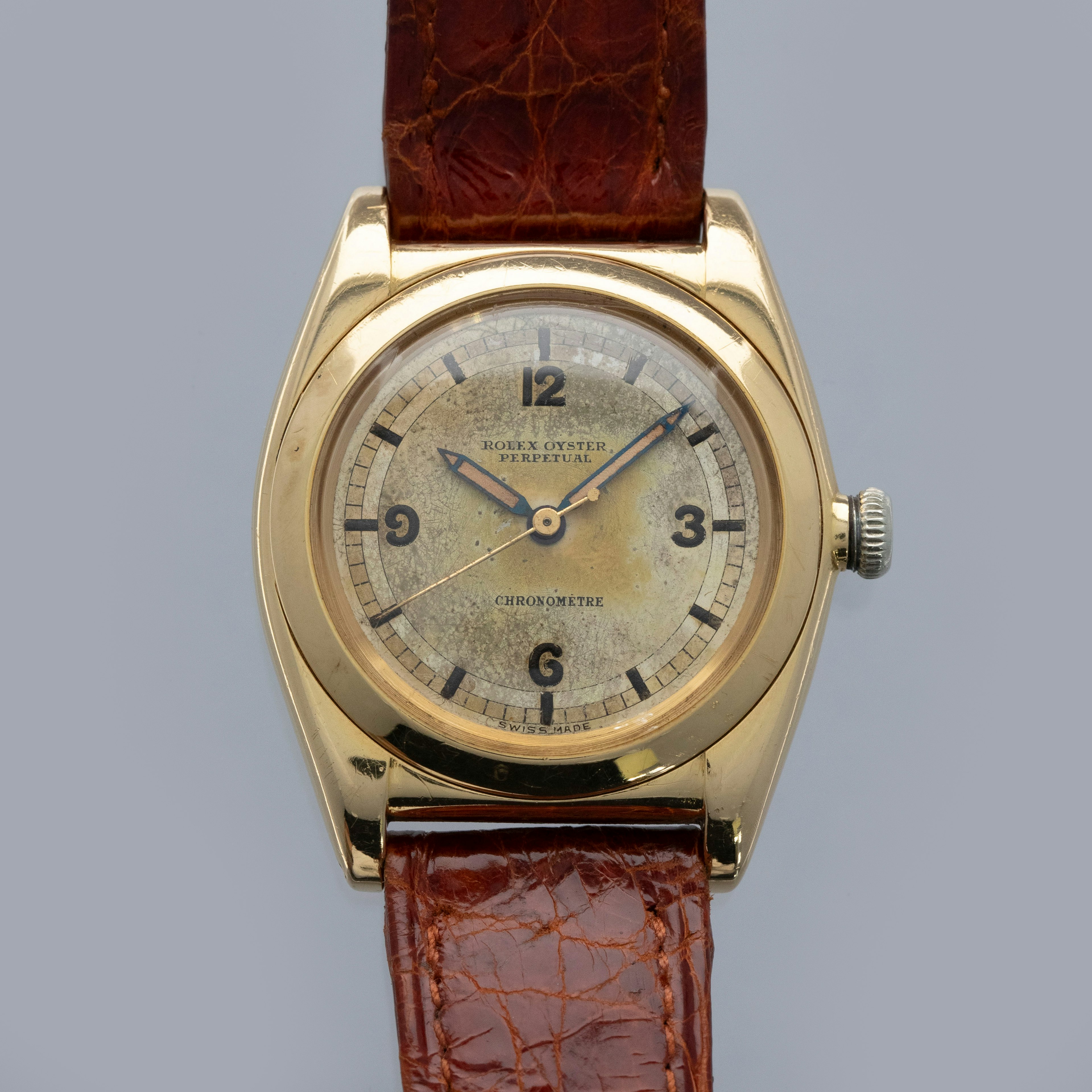 Thumbnail for Rolex Bubbleback 3131	Radium Quarter Arabics Dial 18k YG