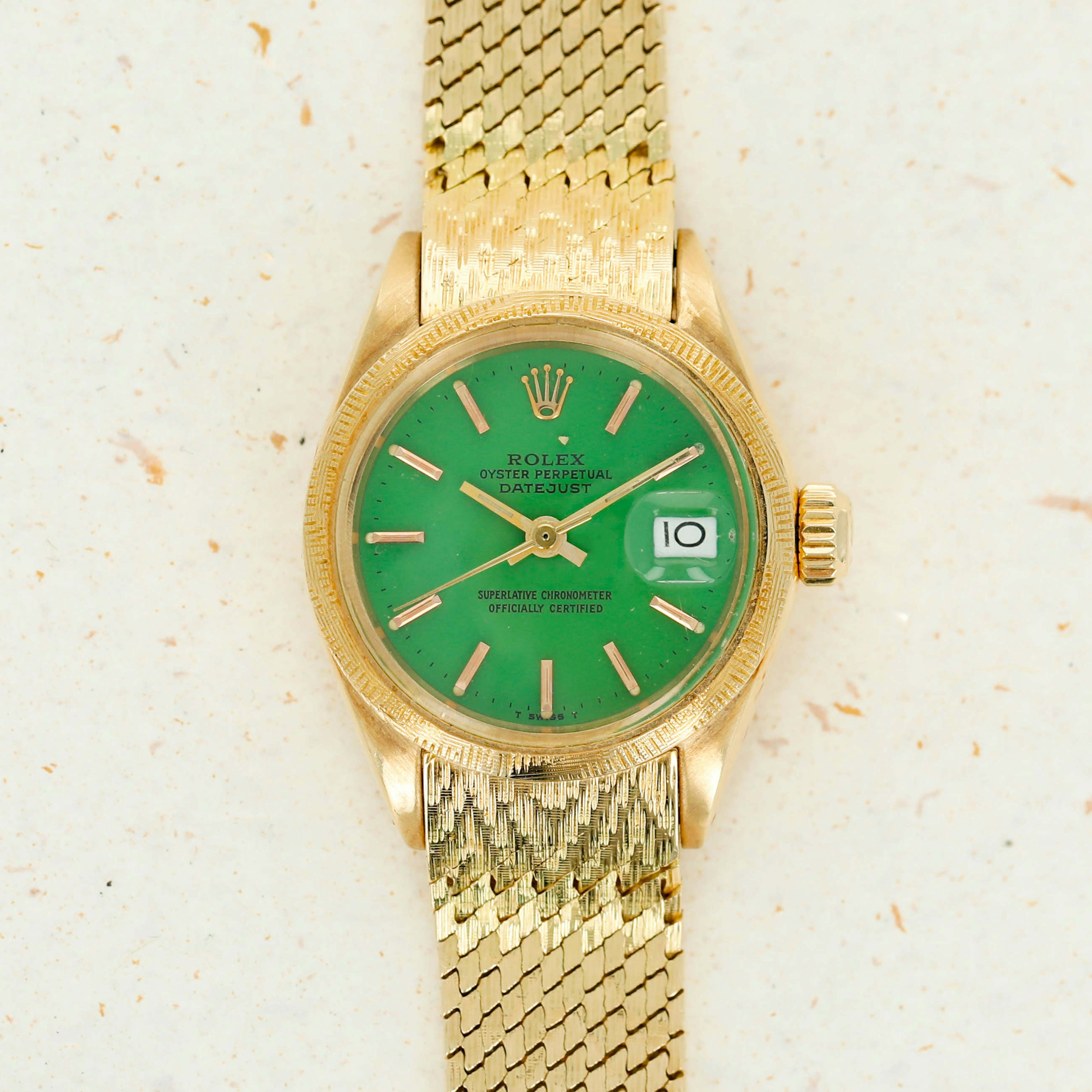 Thumbnail for Rolex Ladies Datejust 6904 Green Stella Dial Mesh Bracelet