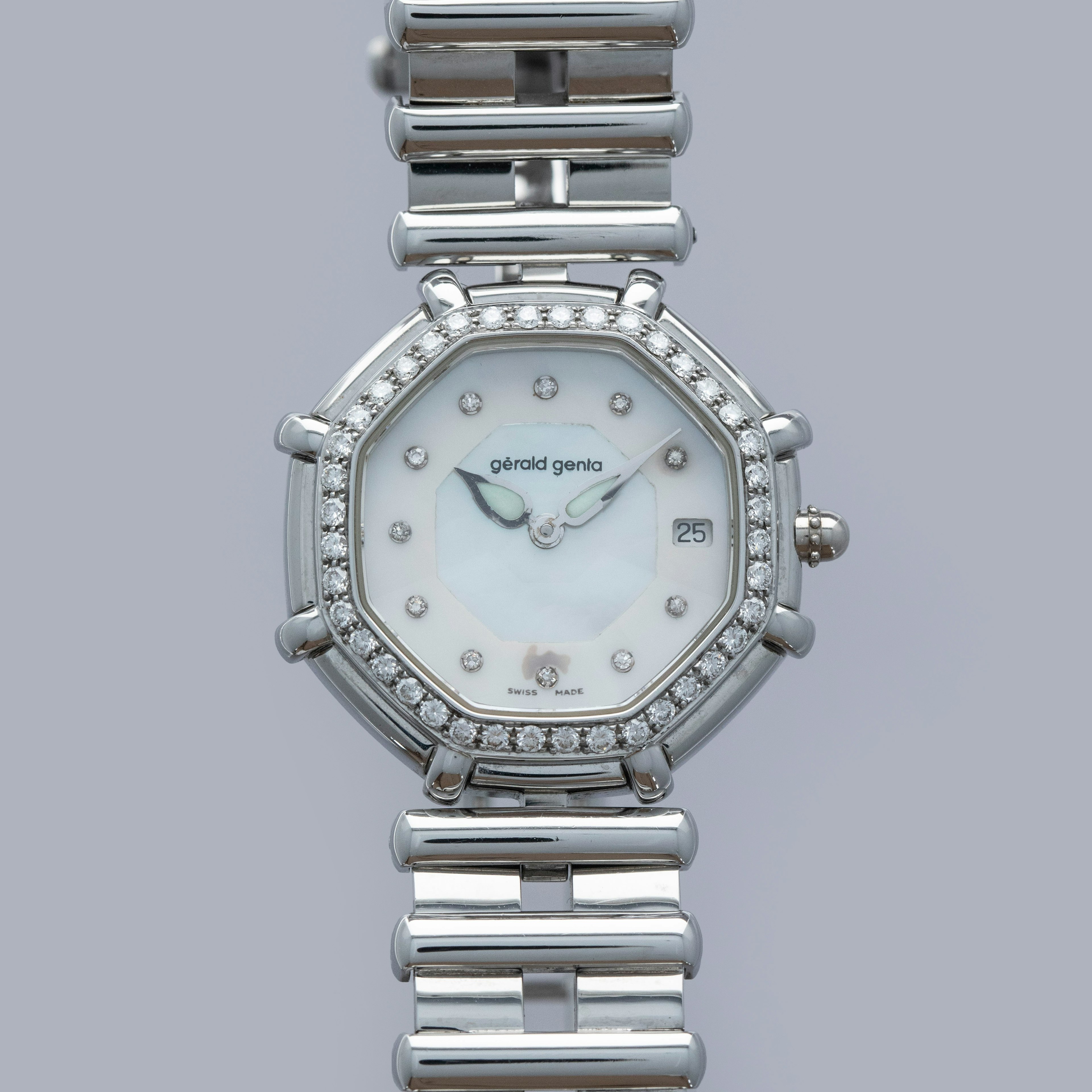 Thumbnail for Gerald Genta Quartz Ladies G3491.7 MOP Dial Diamond Bezel Stainless Steel