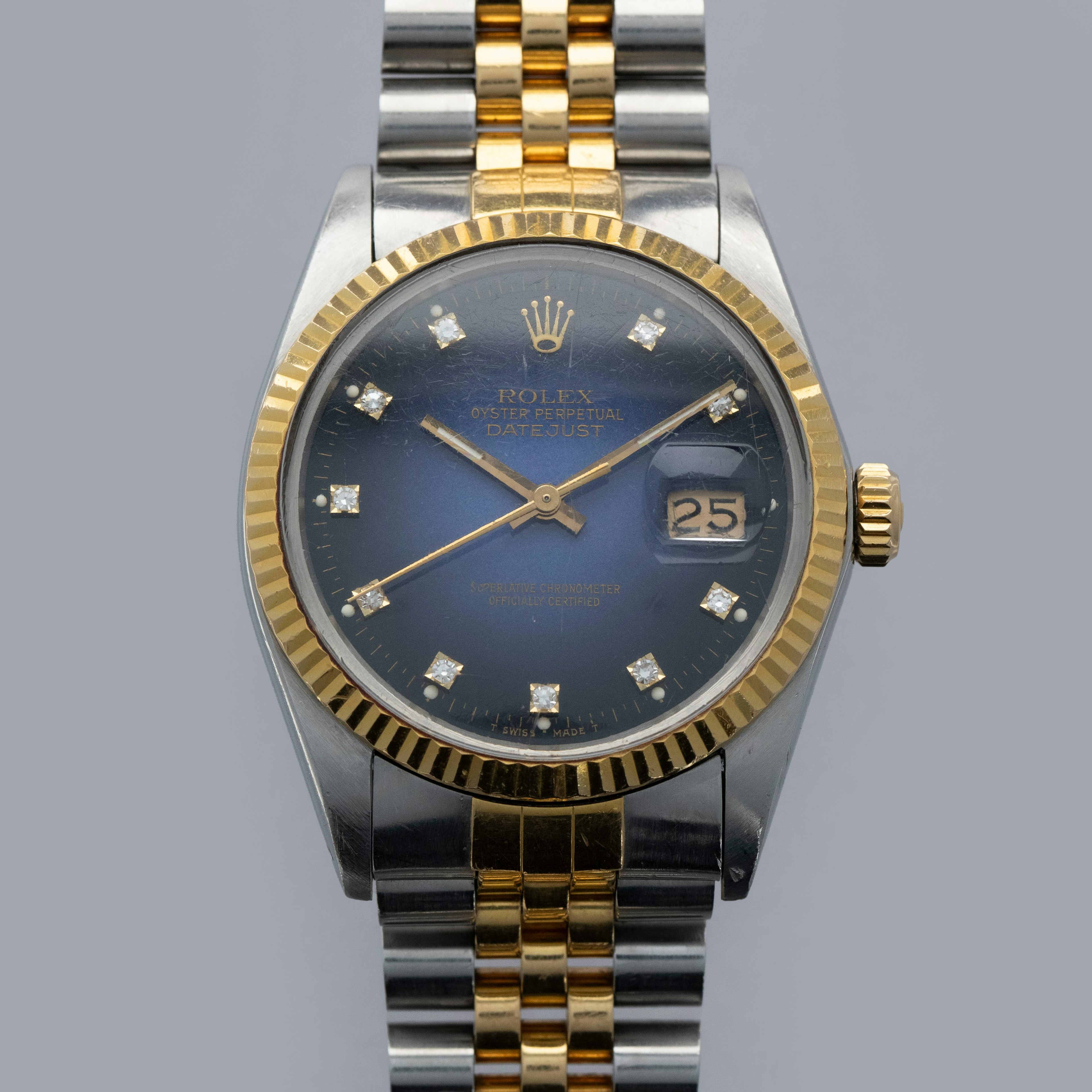 Thumbnail for Rolex Datejust 16013 Diamond Blue Vignette Dial Two-Tone Box Papers Hang Tag