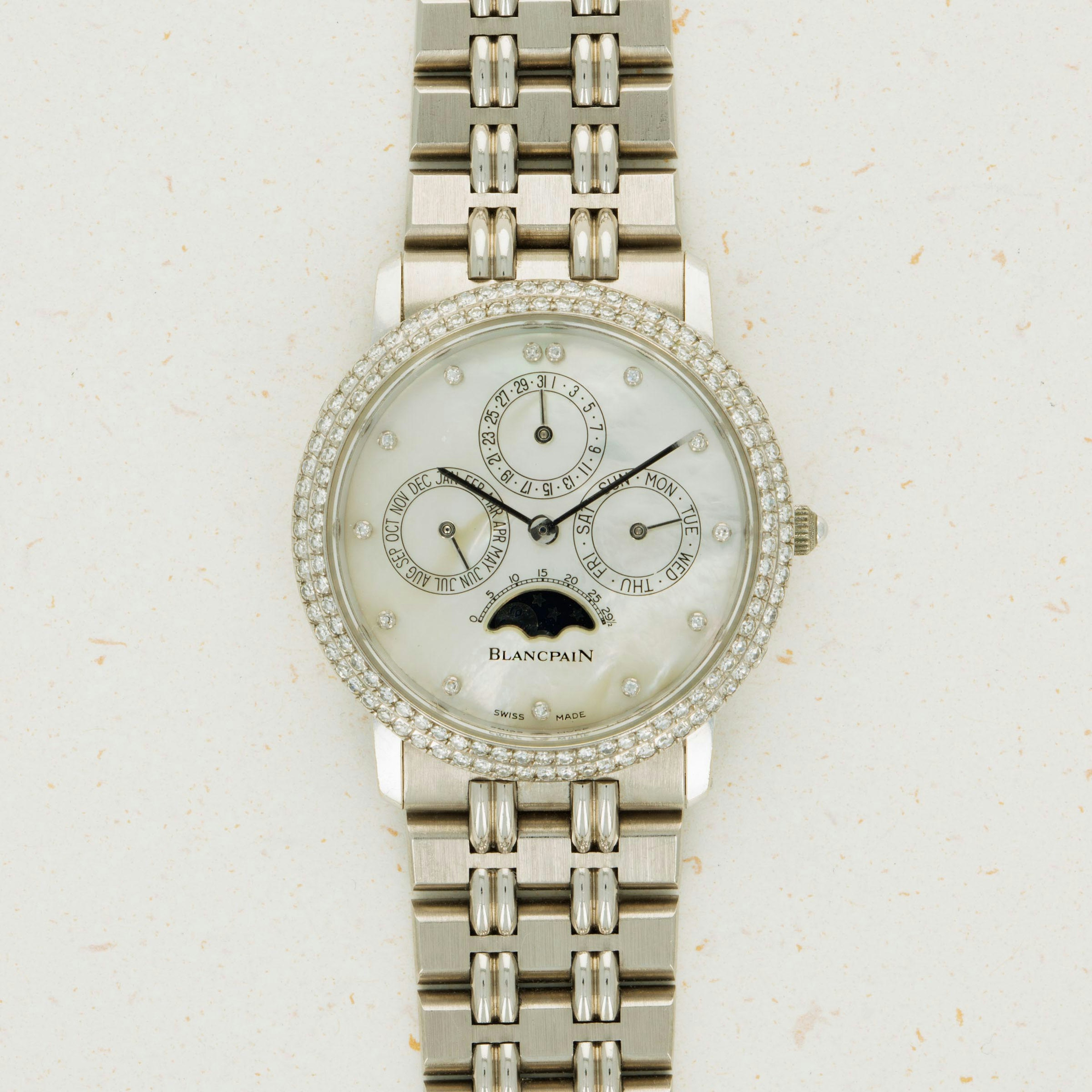 Thumbnail for Blancpain Villeret Calendar White Gold MOP Dial Diamond Bezel