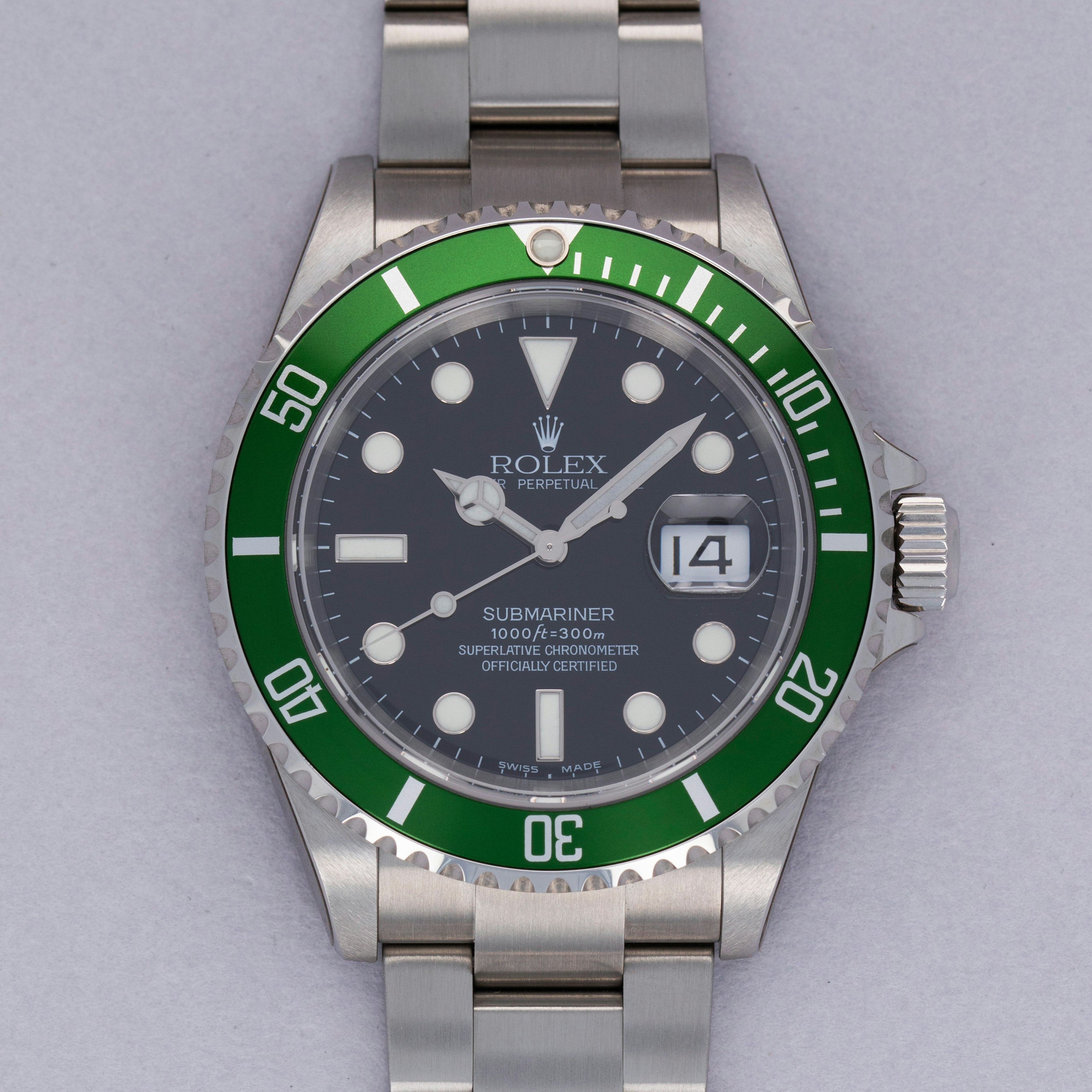Thumbnail for Rolex Submariner 16610LV Green Anniversary Flat Four New Old Stock