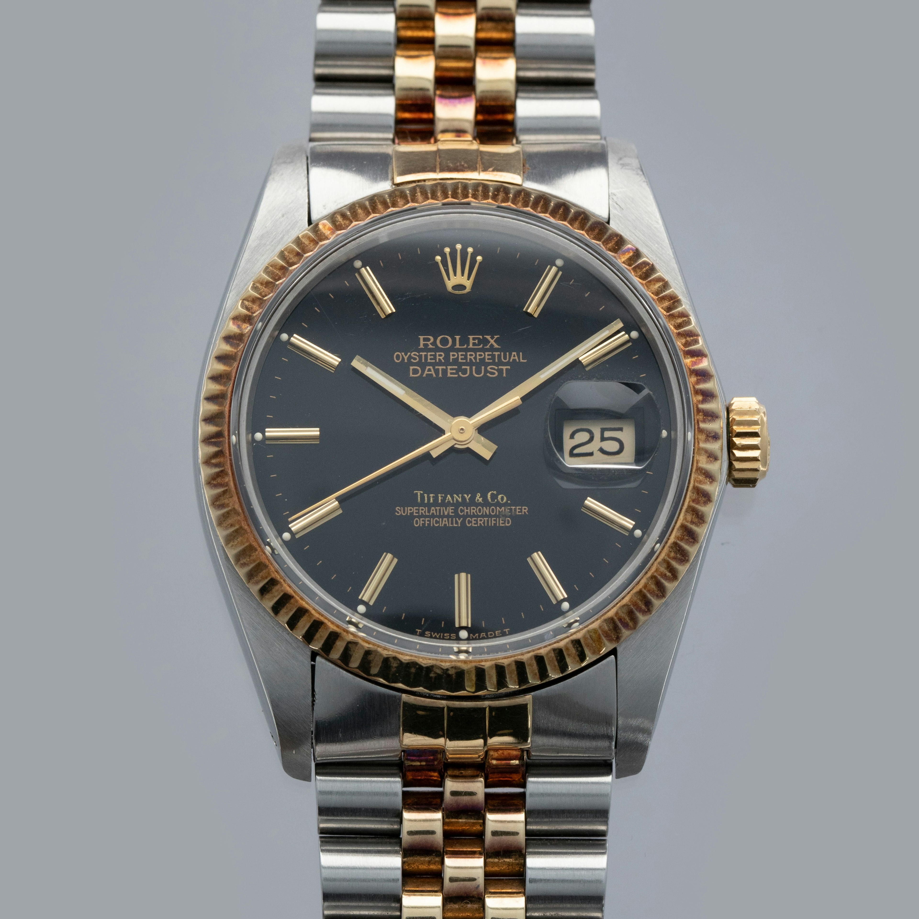 Rolex Datejust 16013 Black Dial Two-Tone Retailed by Tiffany and