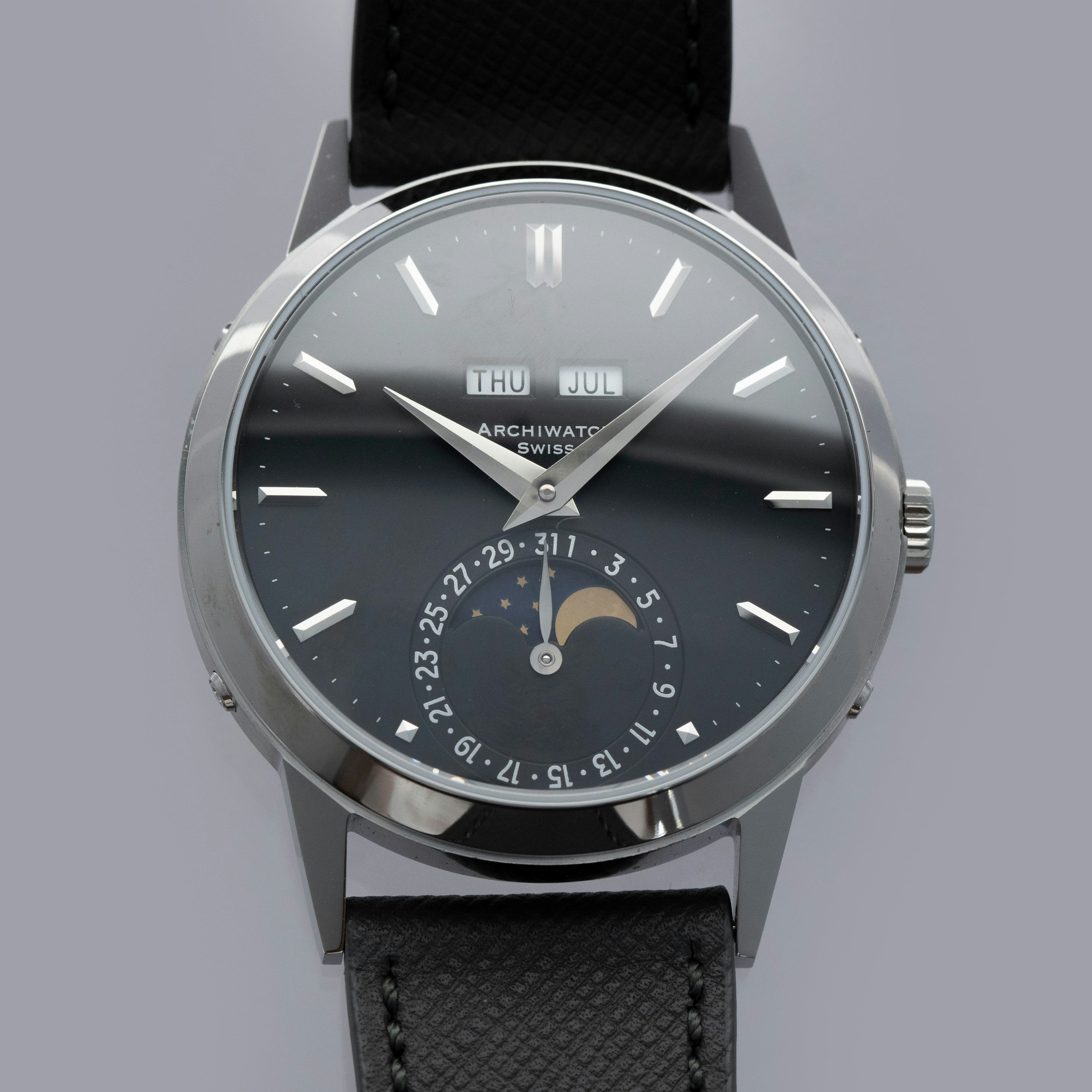 Thumbnail for Archiwatch Padellone Triple Calendar Moonphase 55 Black Dial