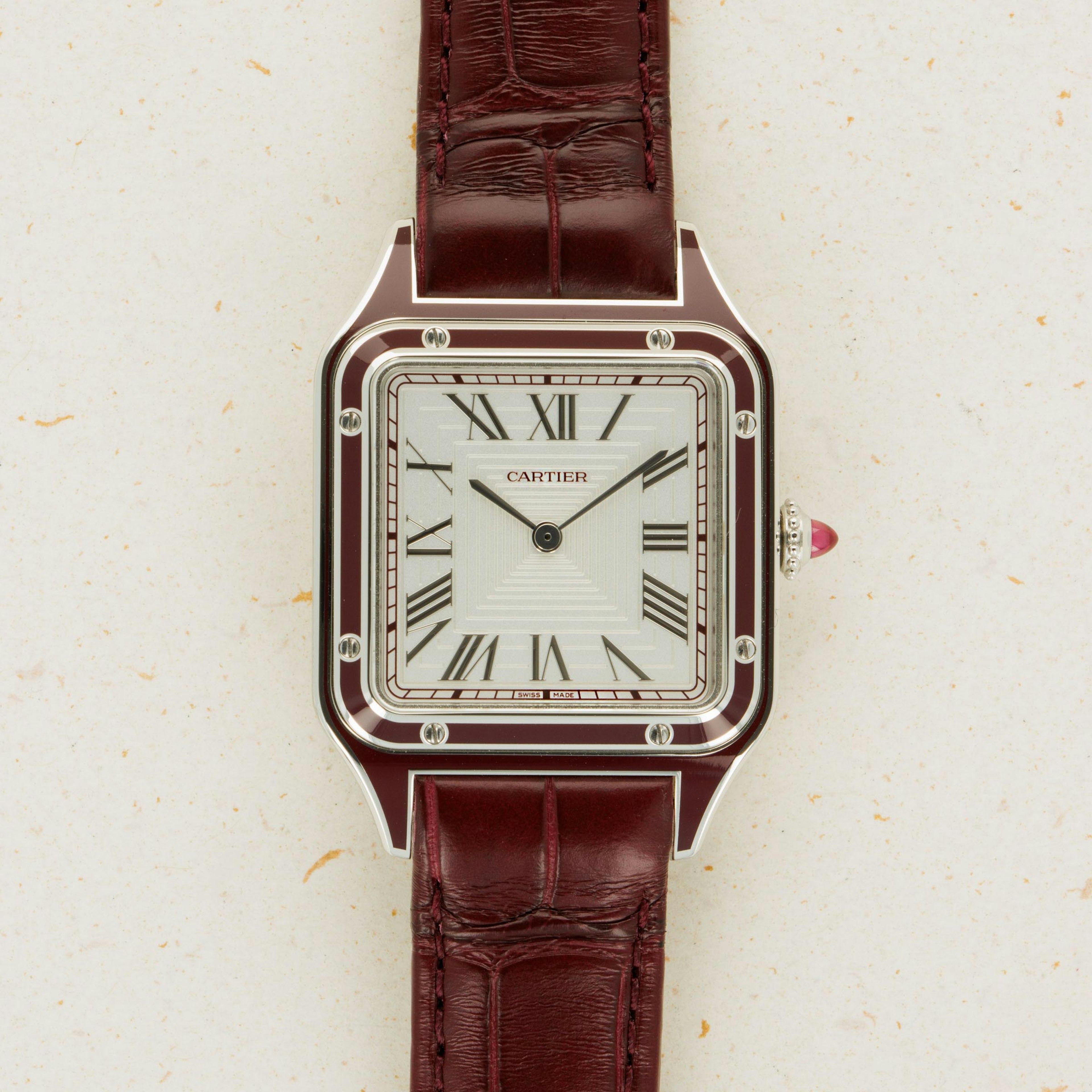 Thumbnail for Cartier Santos Dumont Burgundy Lacquered Platinum CRWGSA0053