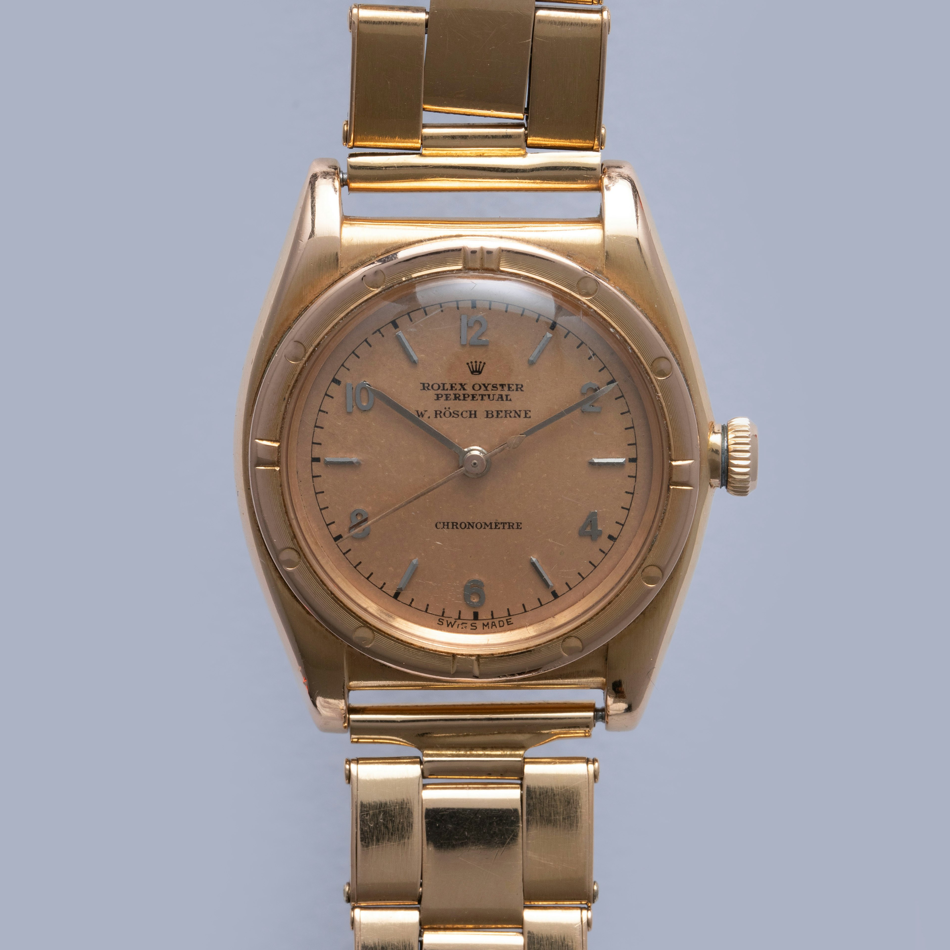 Thumbnail for Rolex Oyster Perpetual Bubbleback 3372 Retailed by W. Rosch Berne 18K RG