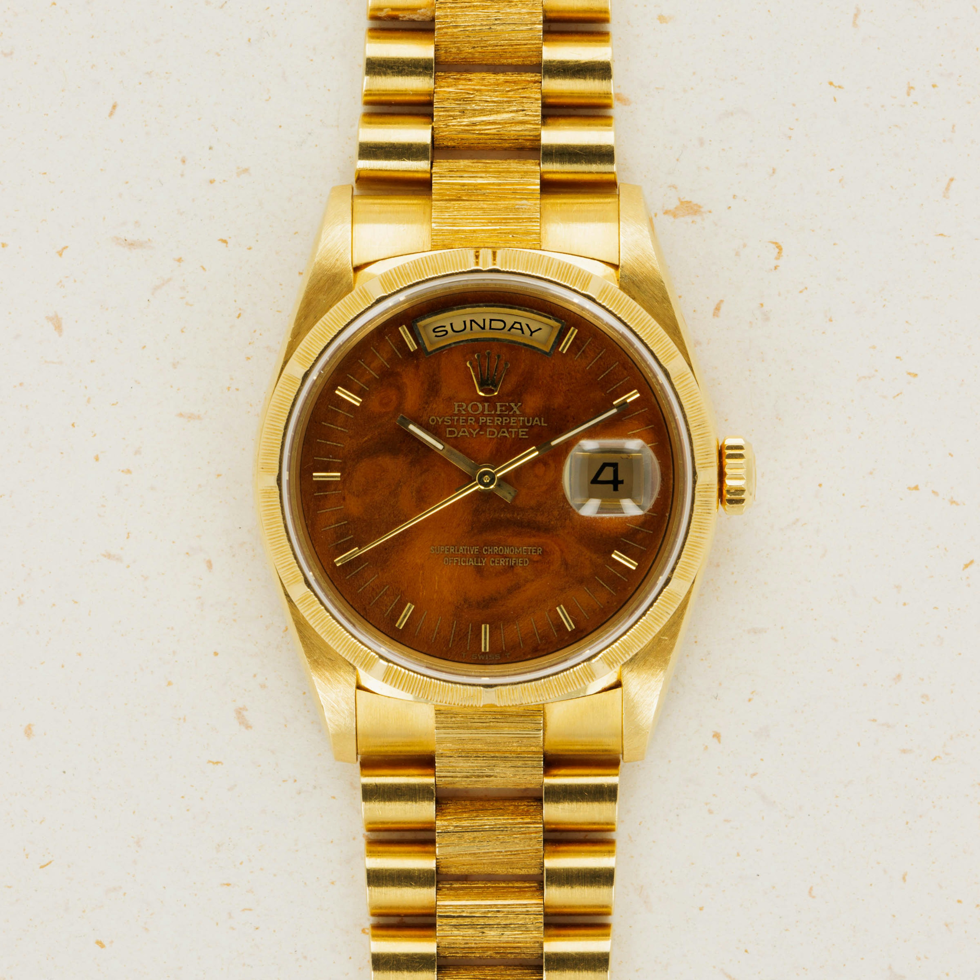 Thumbnail for Rolex Day-Date 18248 Bark Finish 18k YG Burlwood Dial