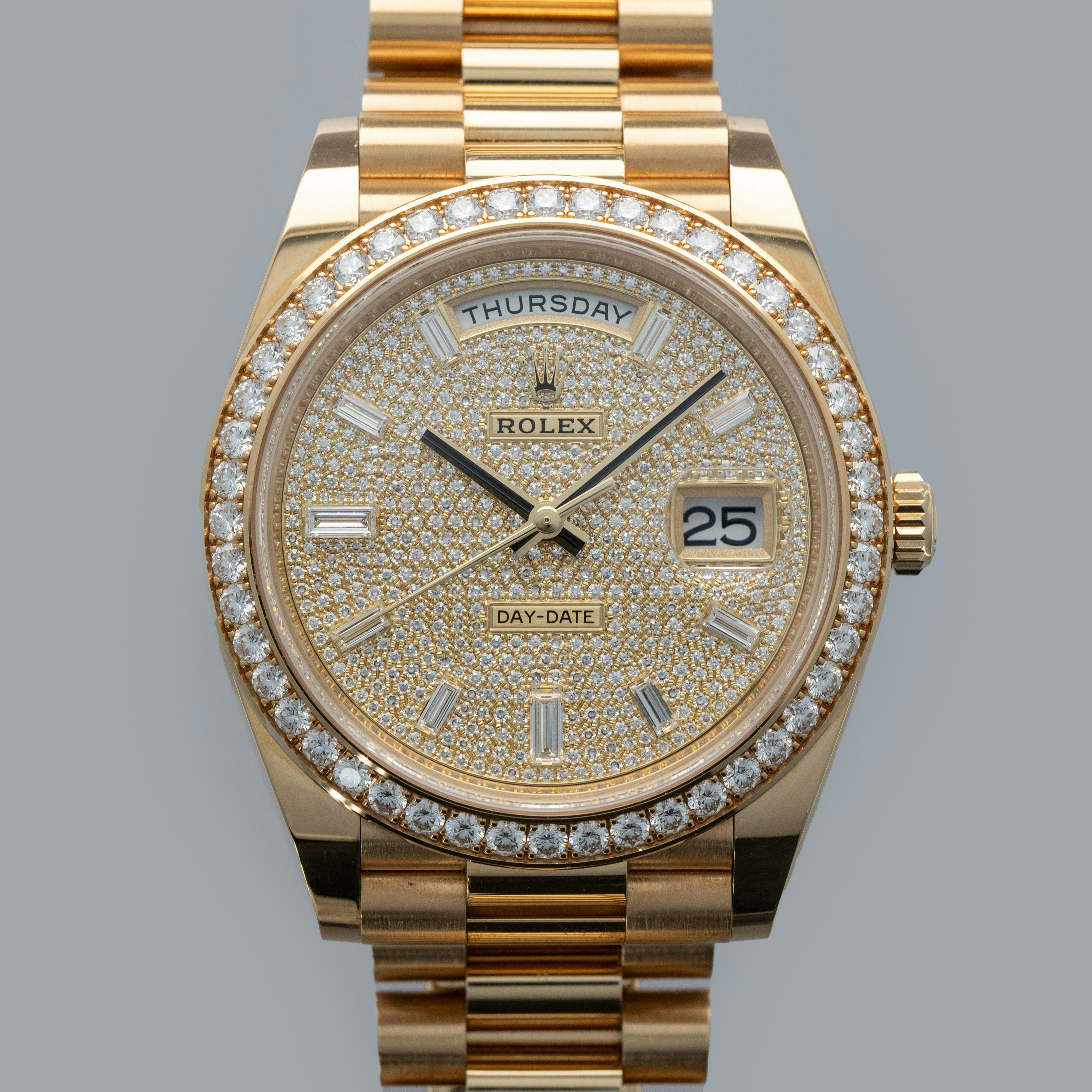 Thumbnail for Rolex Day-Date 228348RBR	Pave Baguette Diamond Dial Diamond Bezel 18k YG