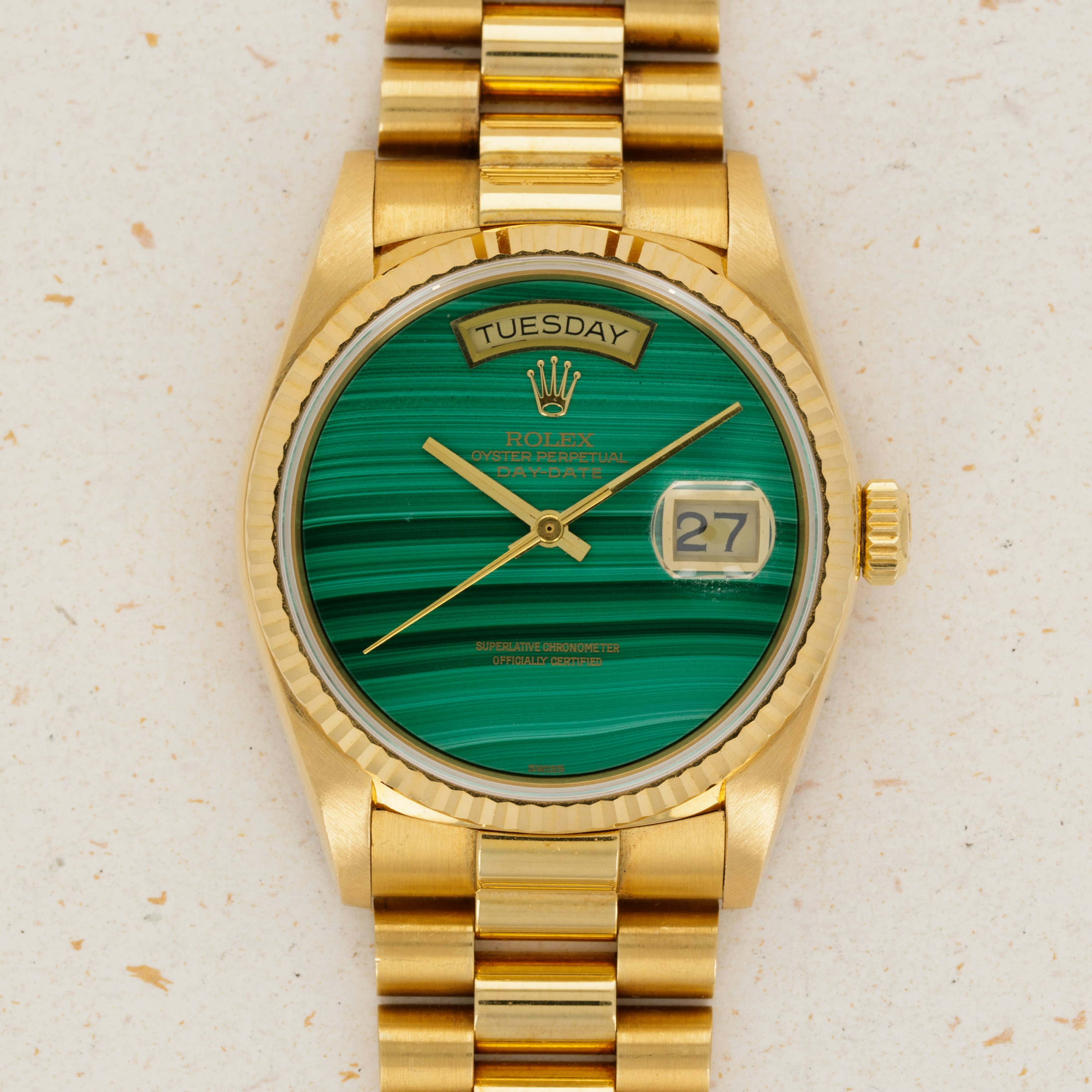 Thumbnail for Rolex Day-Date 18038 Malachite Stone Dial 18k YG