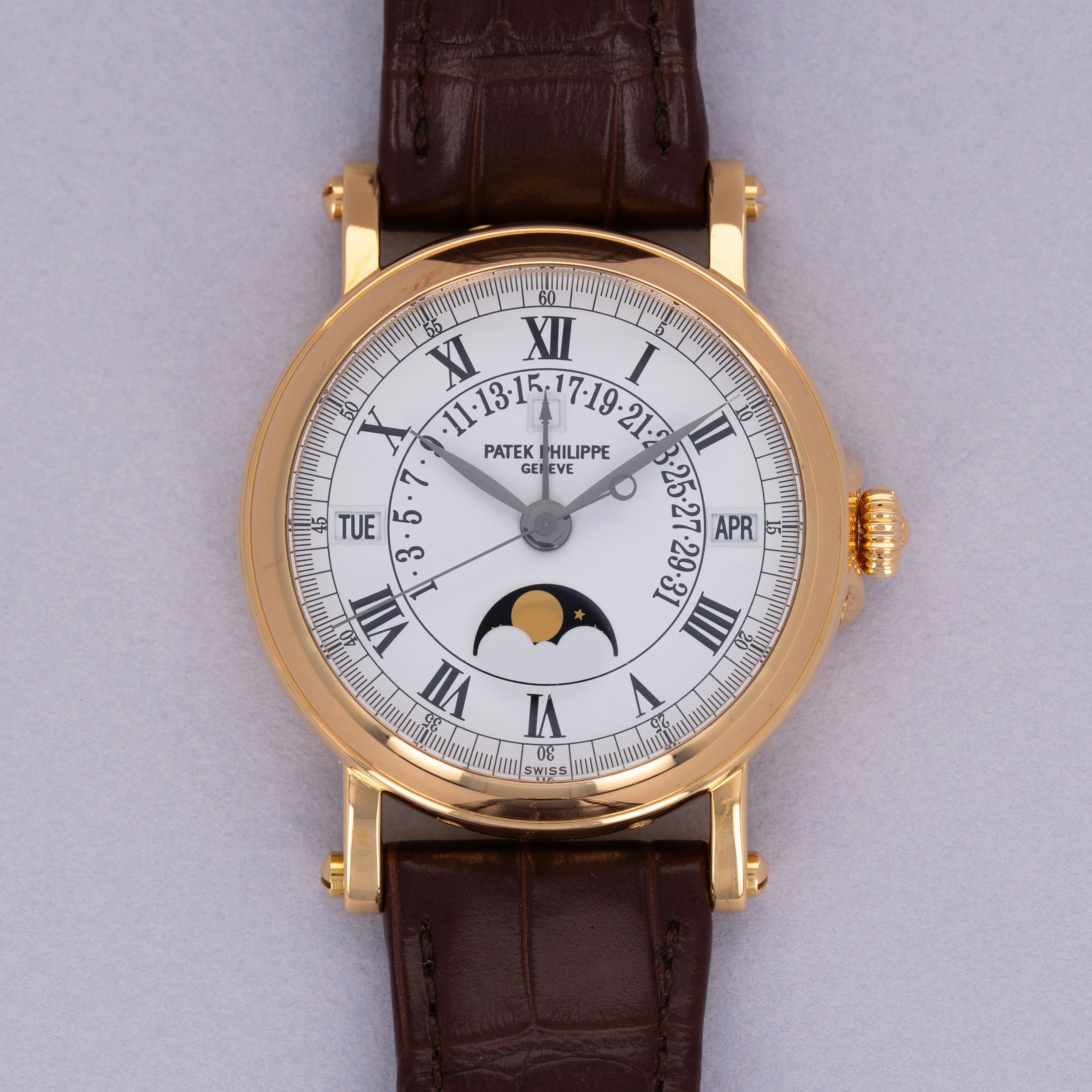 Patek Philippe Officer Case Retrograde Perpetual Calendar 5059J 001 18k YG Auctions Loupe This