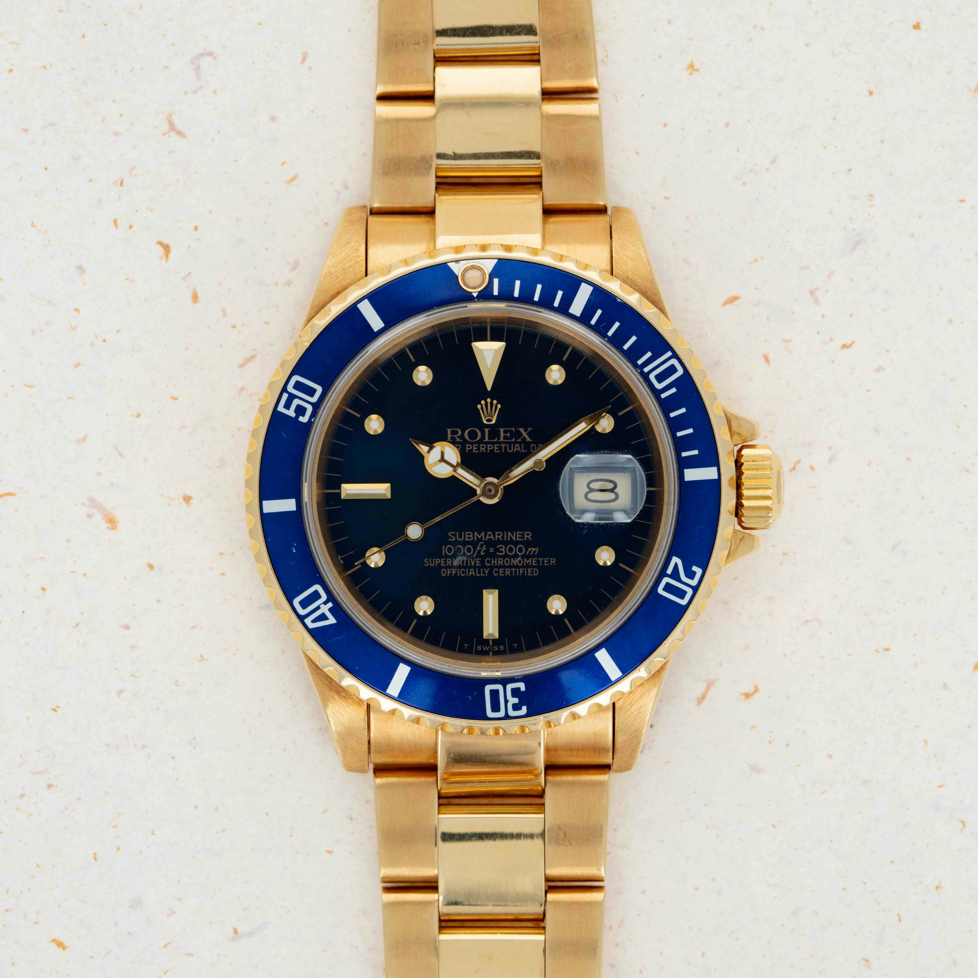 Thumbnail for Rolex Submariner 16808 18k Yellow Gold Blue Dial