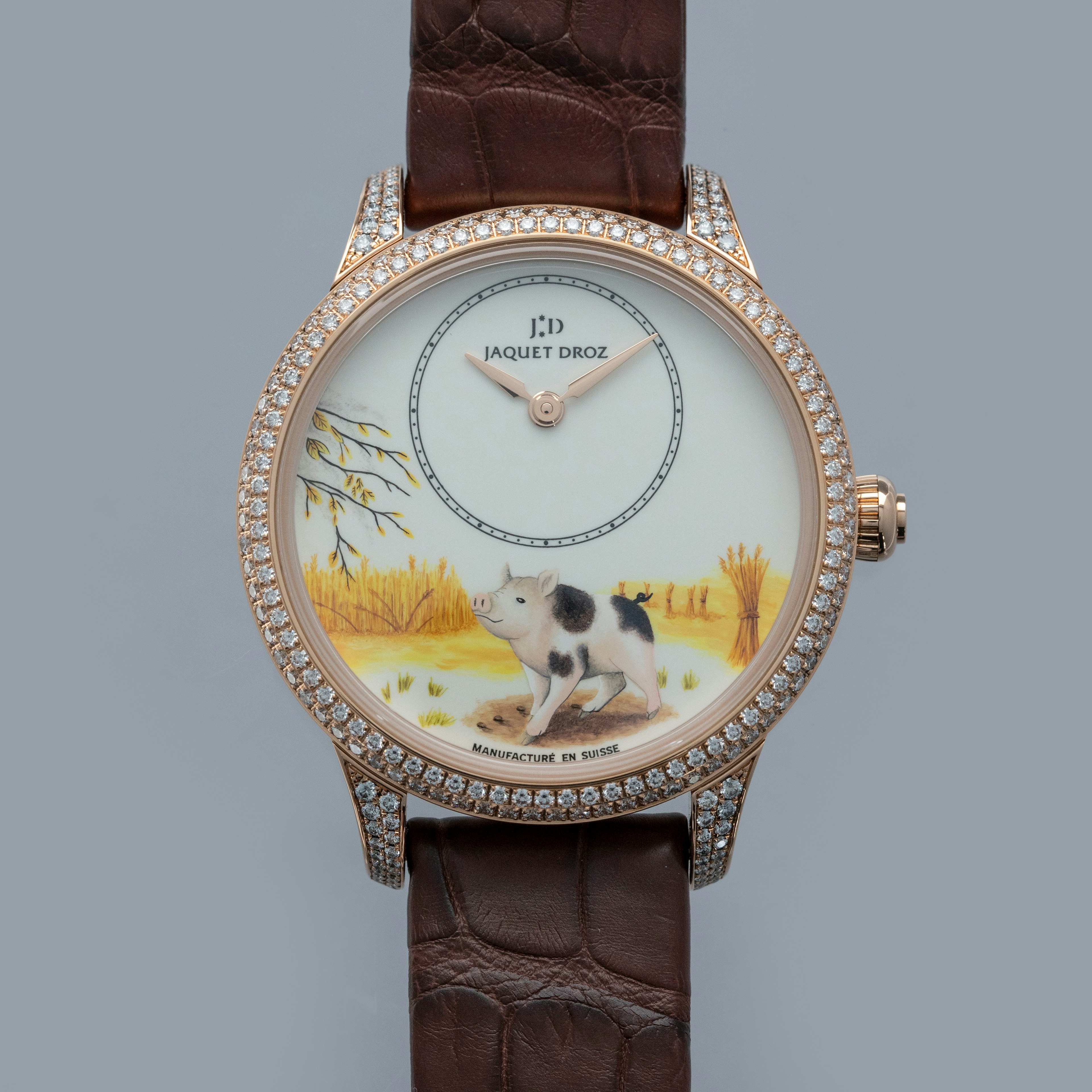 Thumbnail for Jaquet Droz Les Ateliers d'Art Petite Heure Minute Enamel Pig J005003225 Diamond Case 18k RG