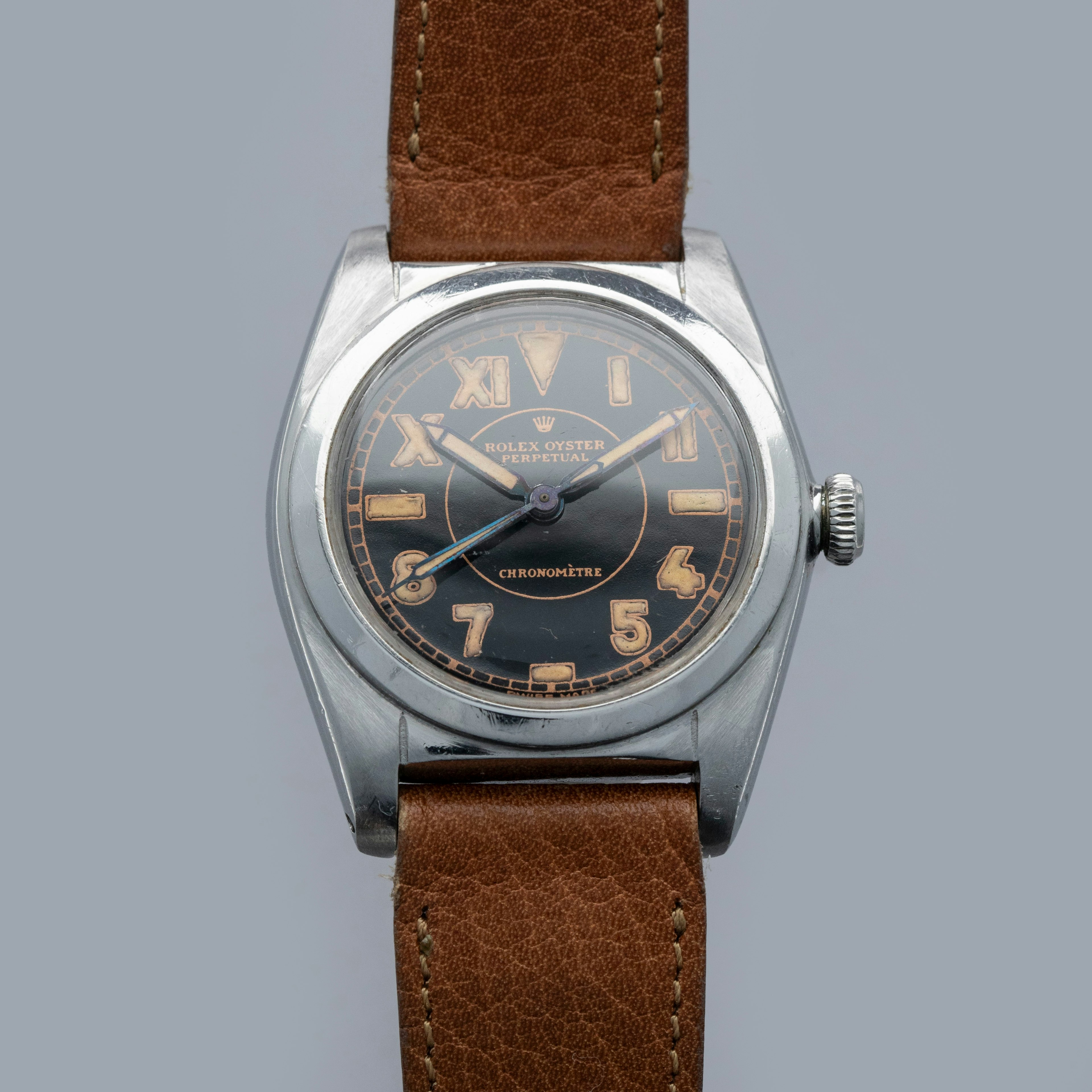 Thumbnail for ROLEX BUBBLEBACK 2940 REFINISHED BLACK CALFIORNIA DIAL