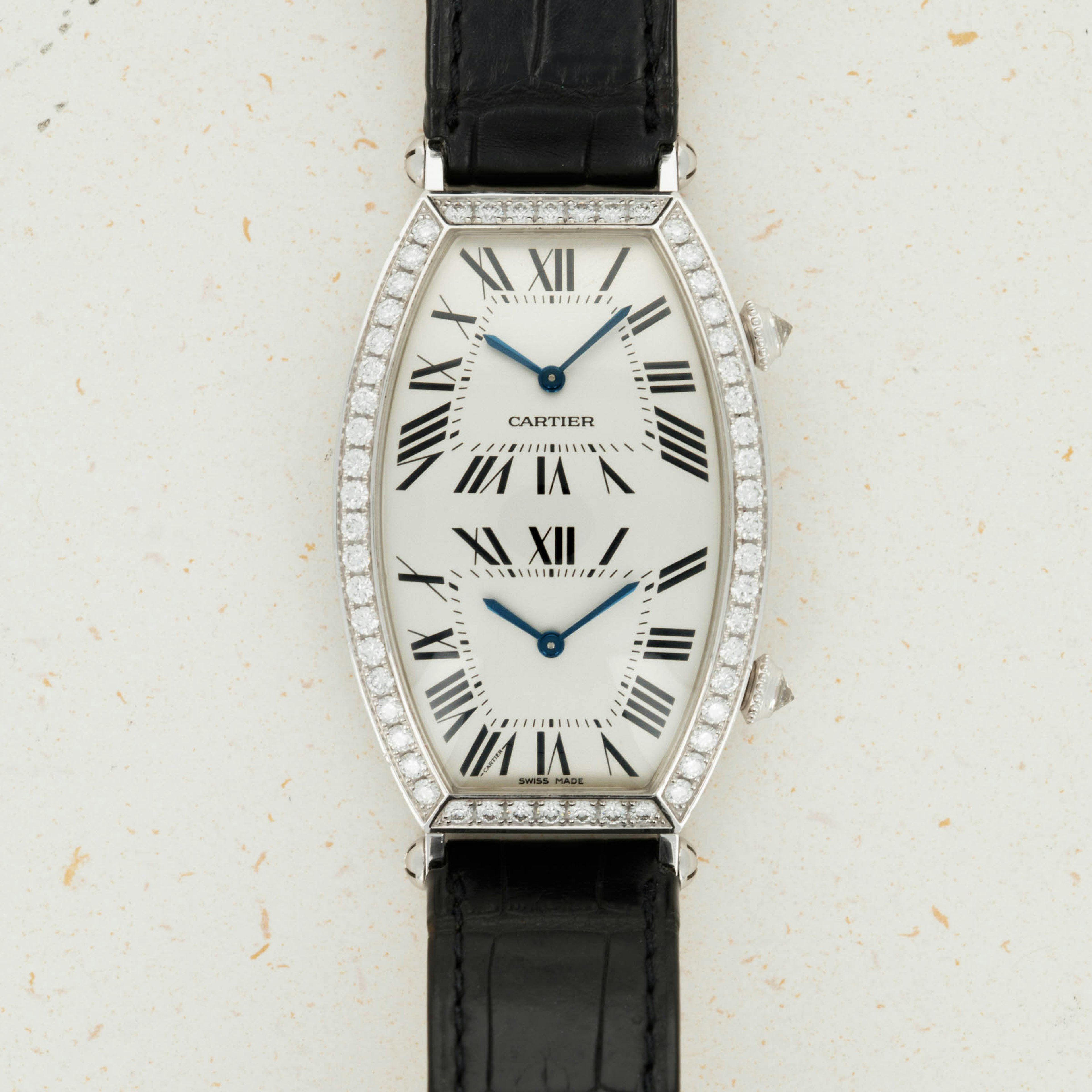 Thumbnail for Cartier Tonneau Diamond-Set White Gold Dual Time Mécanique 2804H