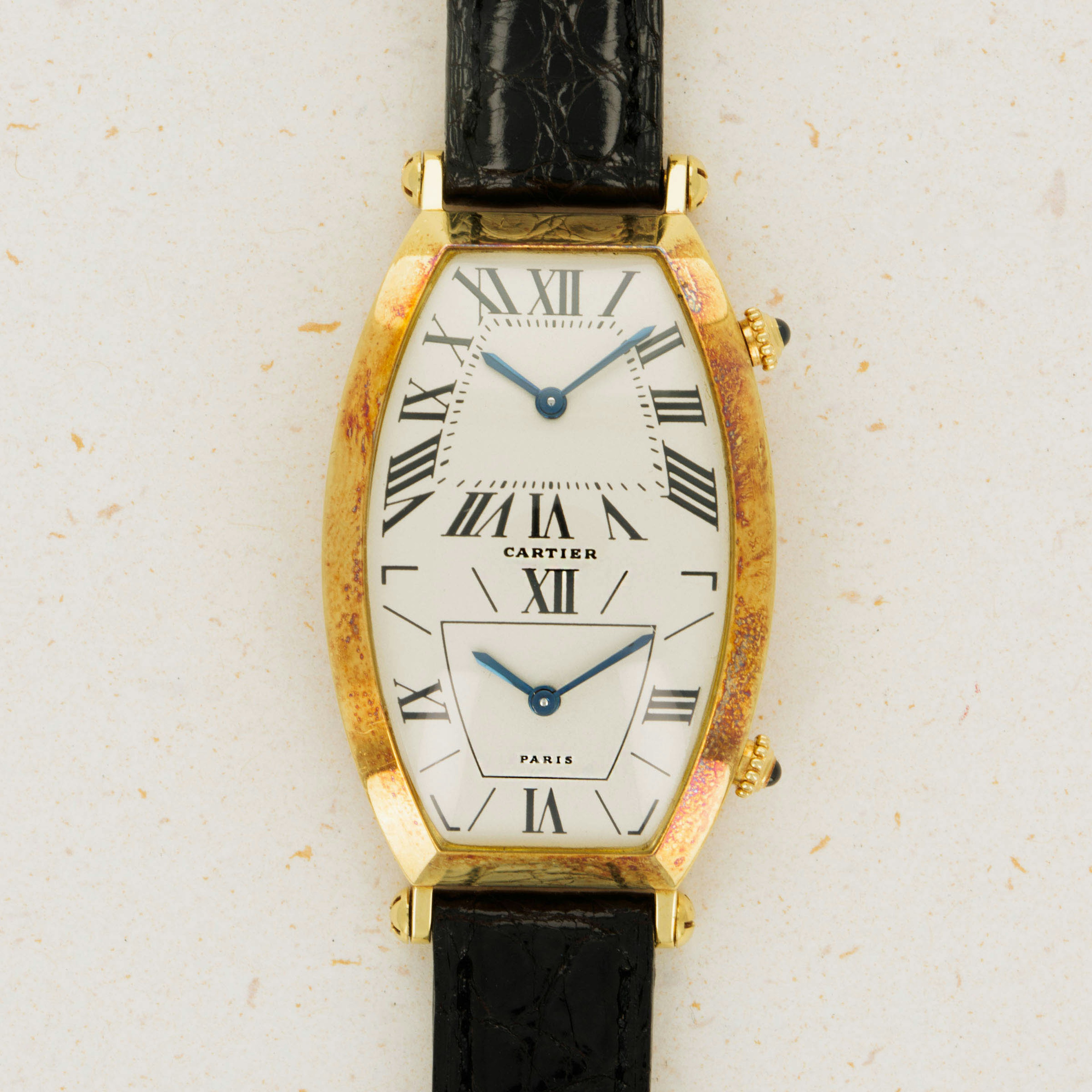 Thumbnail for Cartier Paris Dual Time Tonneau Quartz 18k YG