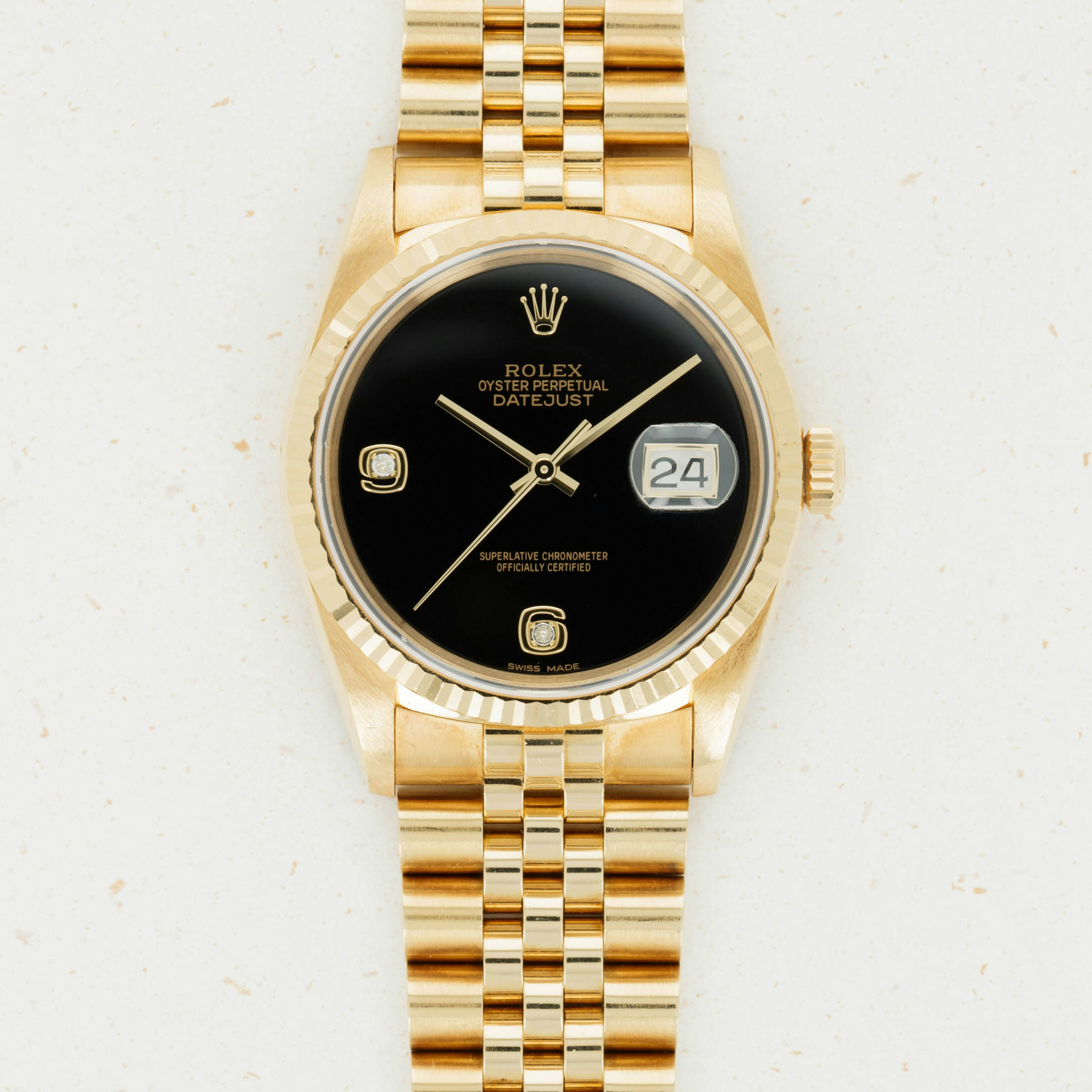 ROLEX  DATEJUST REF 16238, A YELLOW GOLD AND DIAMOND SET