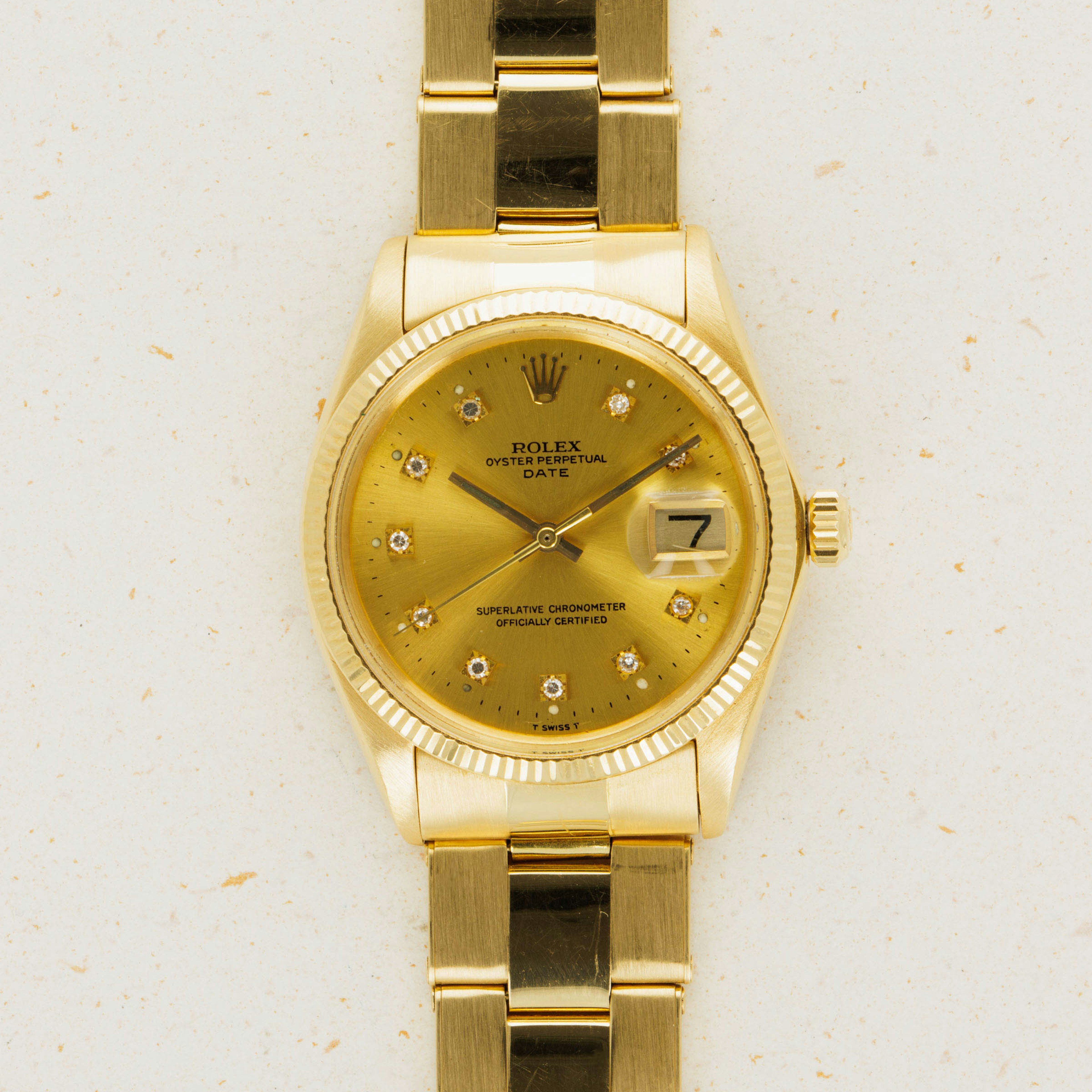 Thumbnail for Rolex Date 1503 Diamond Dial 18k YG Box and Papers