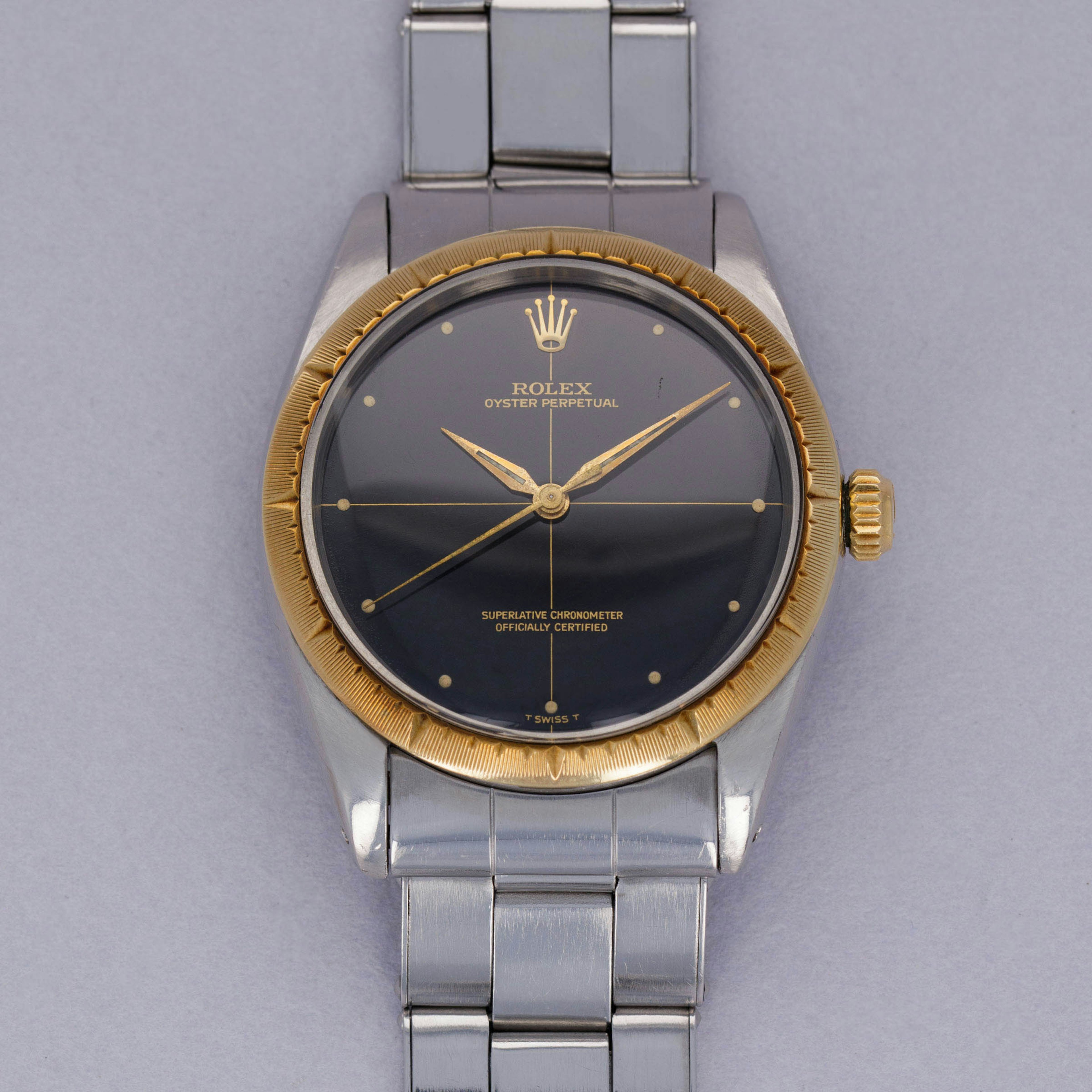 Thumbnail for Rolex Oyster Perpetual Zephyr 1008 Black Gilt Dial 18k Bezel Box and Papers