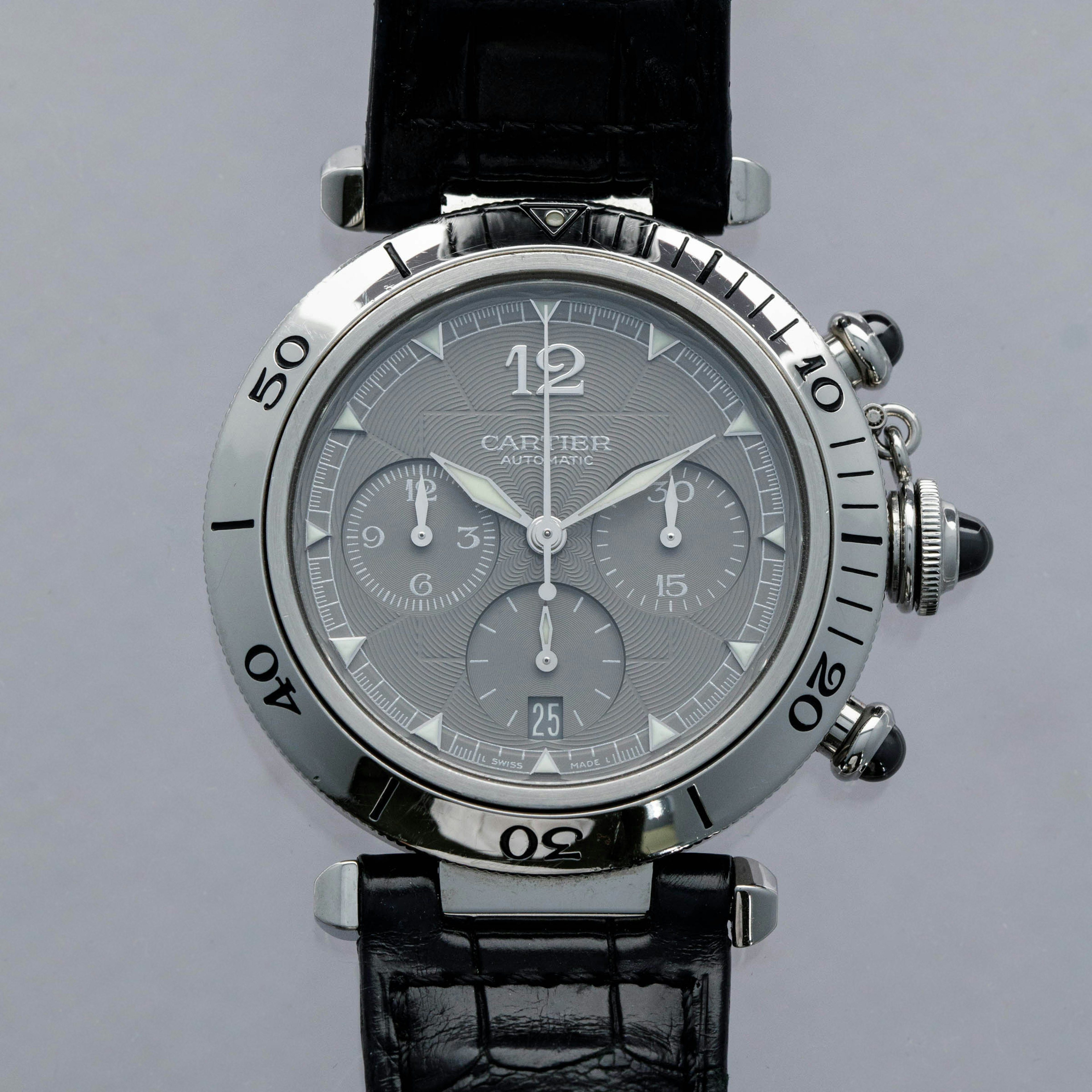 Thumbnail for Cartier Pasha Chronograph 2113 Millenium Edition Platinum Bezel Stainless Steel 