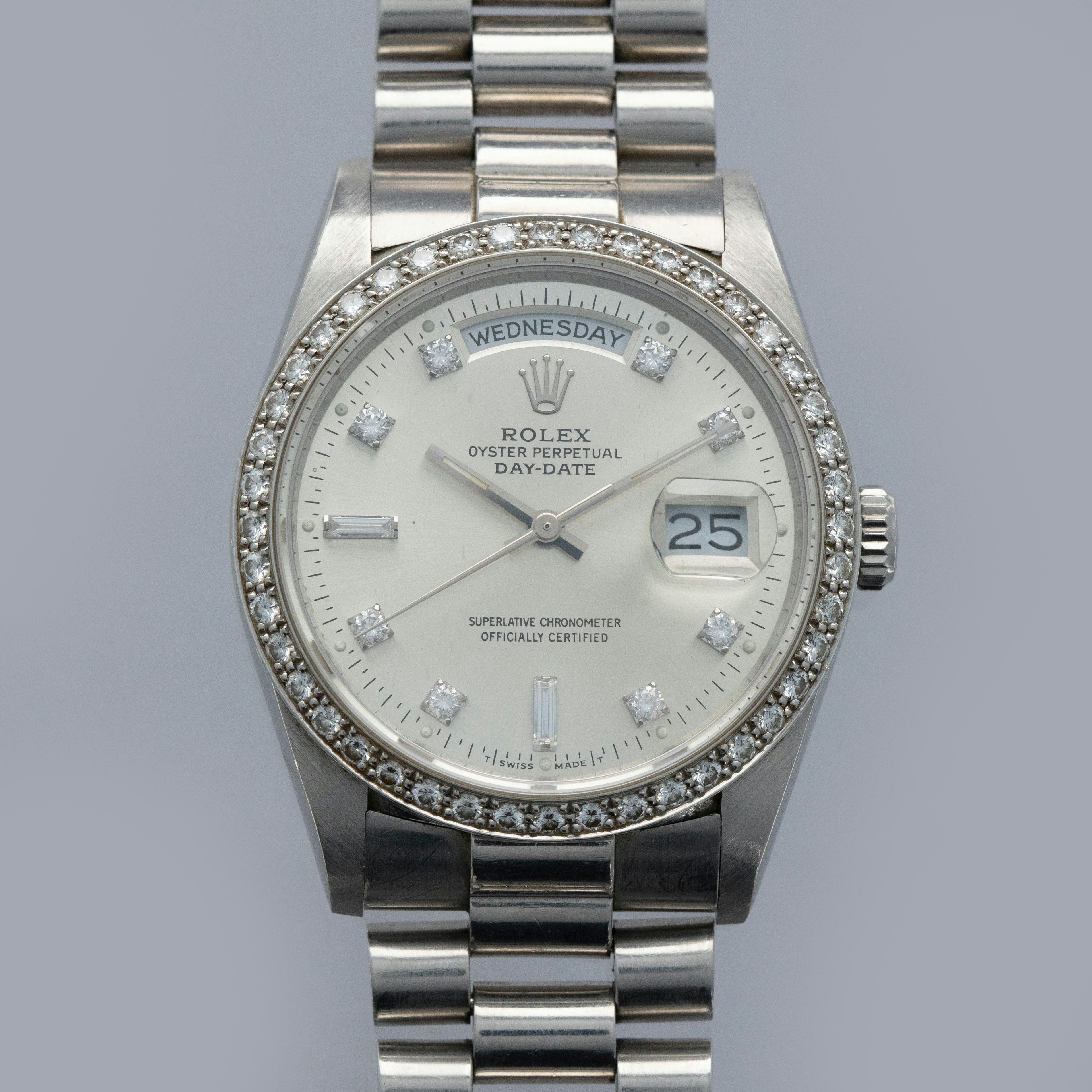 Thumbnail for Rolex Day-Date 18346 Silver Diamond Dial and Bezel Platinum