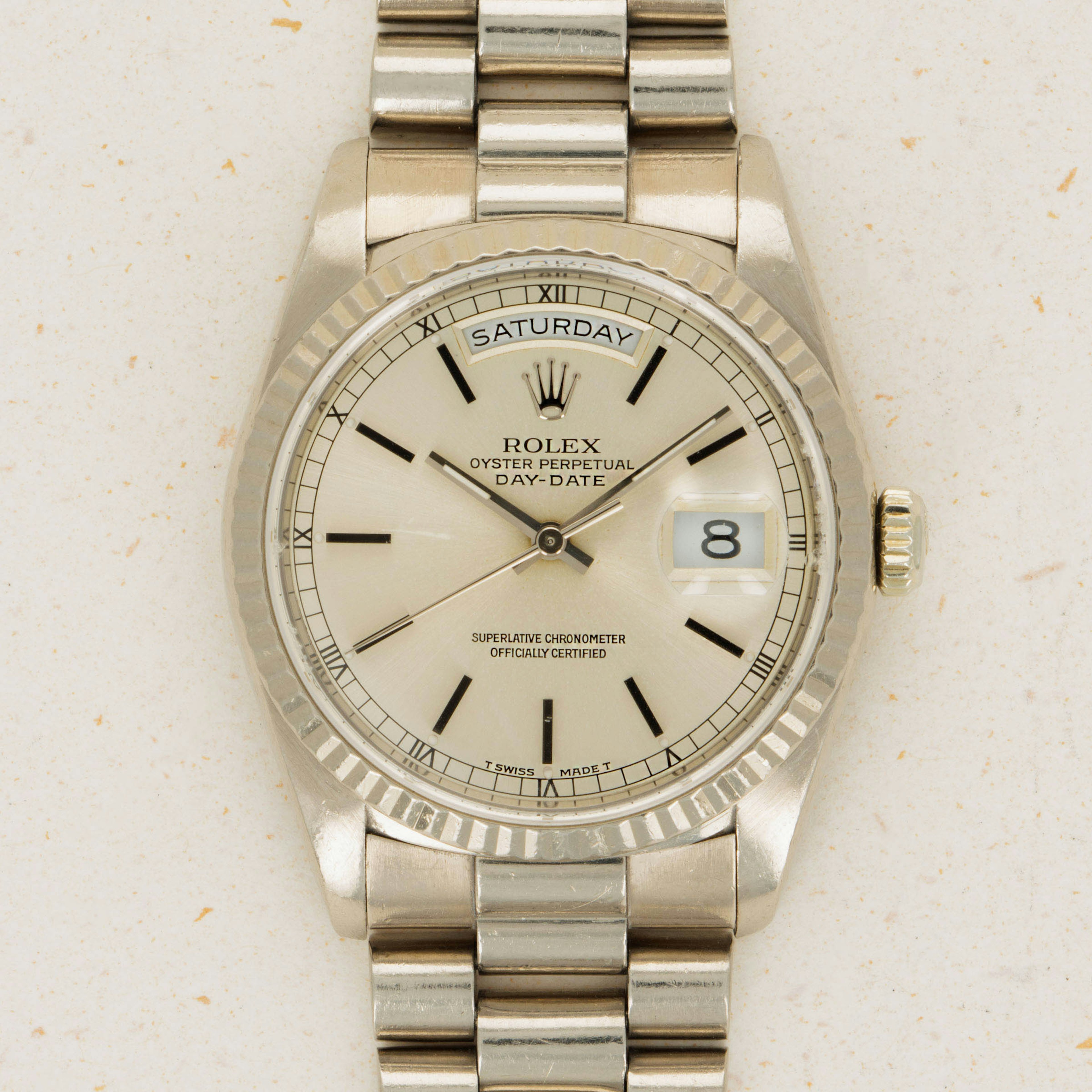 Thumbnail for Rolex Day-Date 18239 18k WG Silver Dial