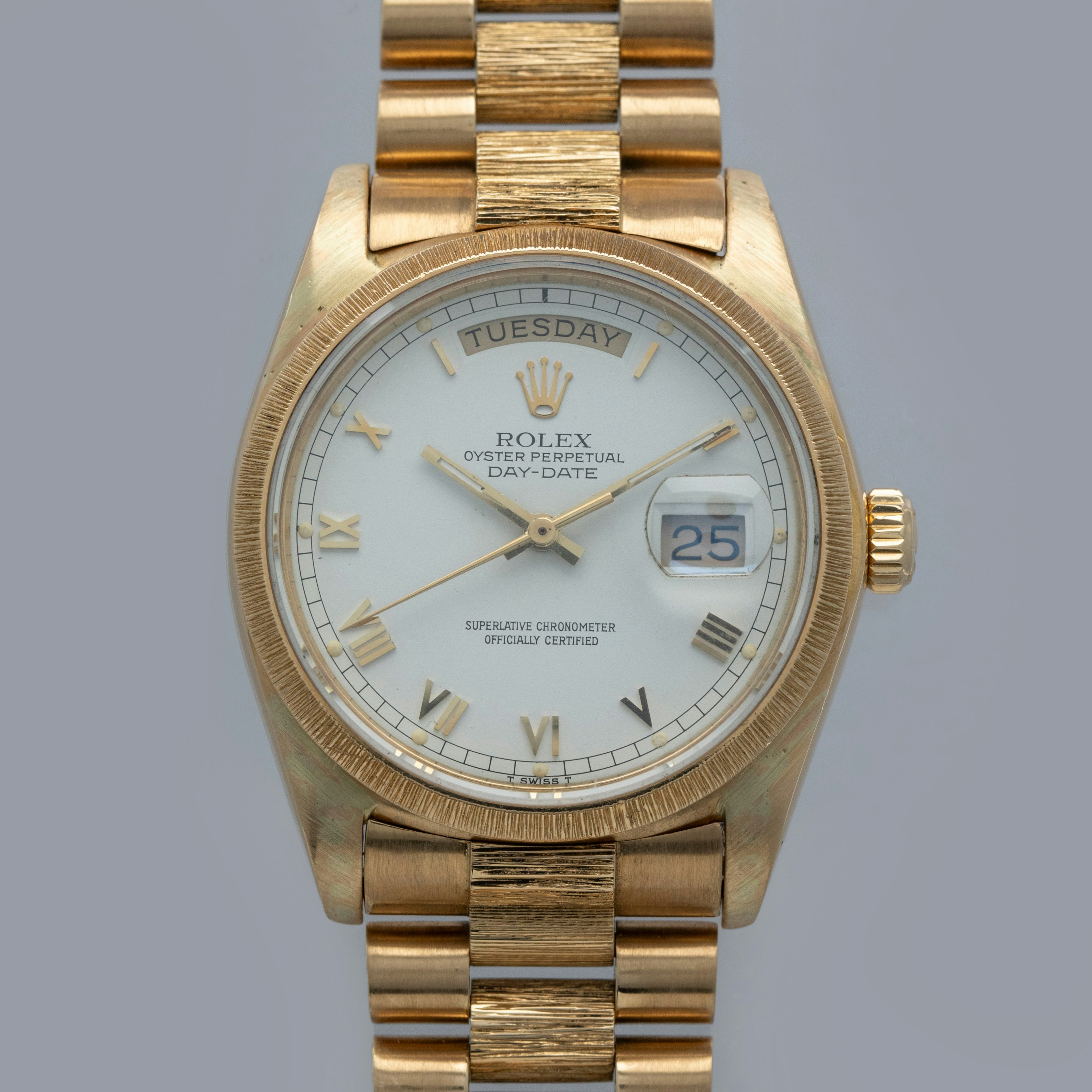 Thumbnail for Rolex Day-Date 18078 White Roman Dial Bark Finish 18k YG
