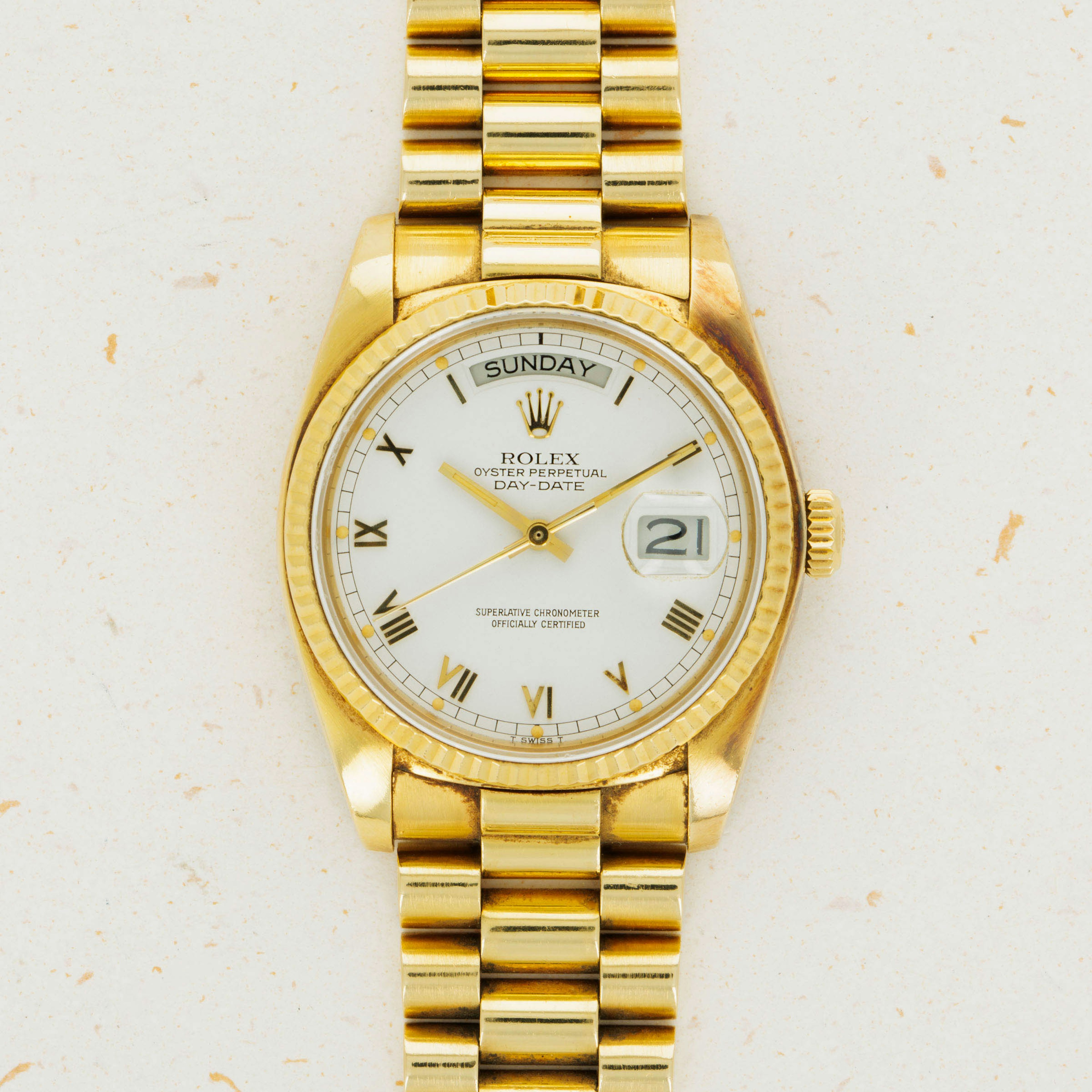 Thumbnail for Rolex Day-Date 18038 White Small Roman Dial 18k YG 