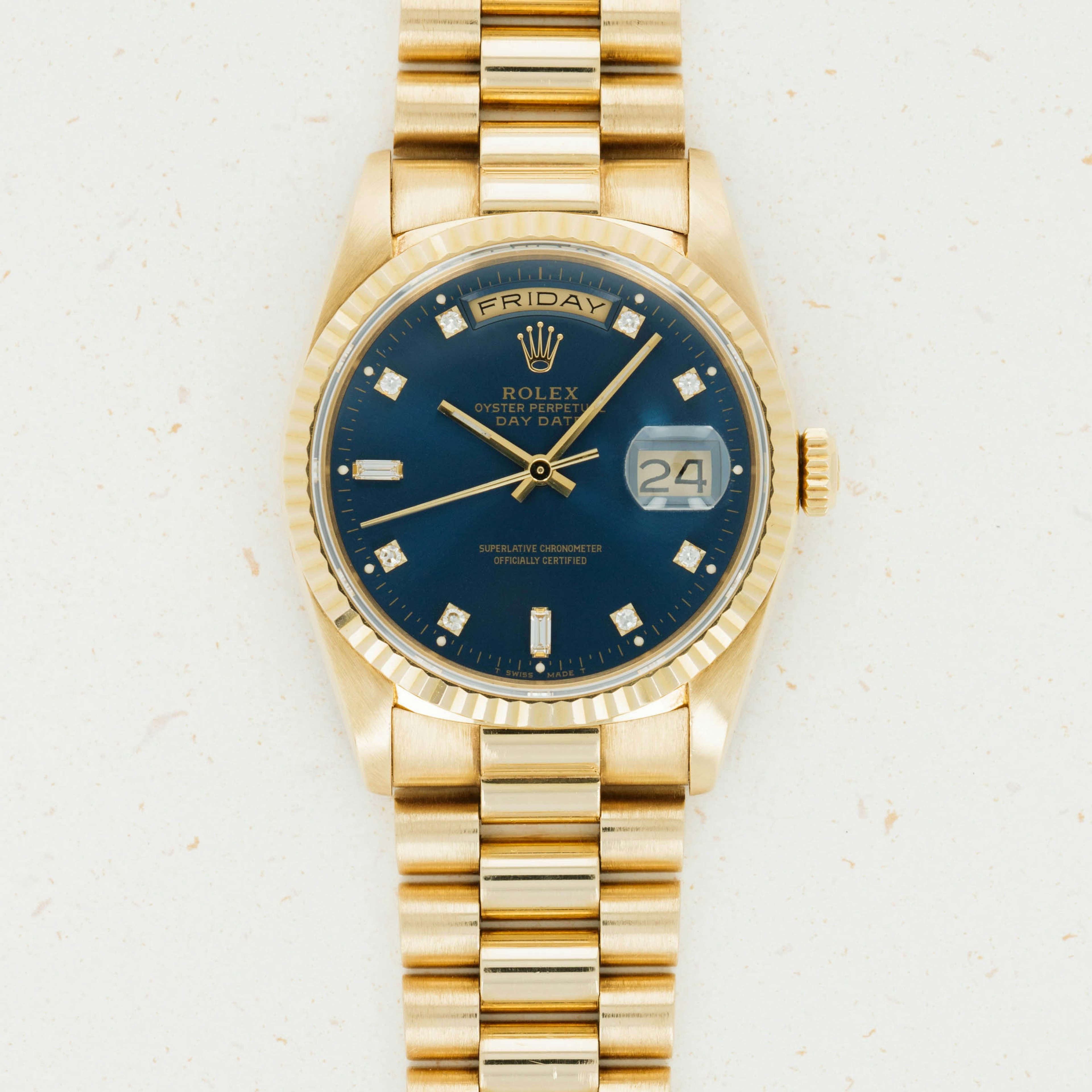 Thumbnail for Rolex Day-Date 18238 Blue Diamond Dial 18k Yellow Gold