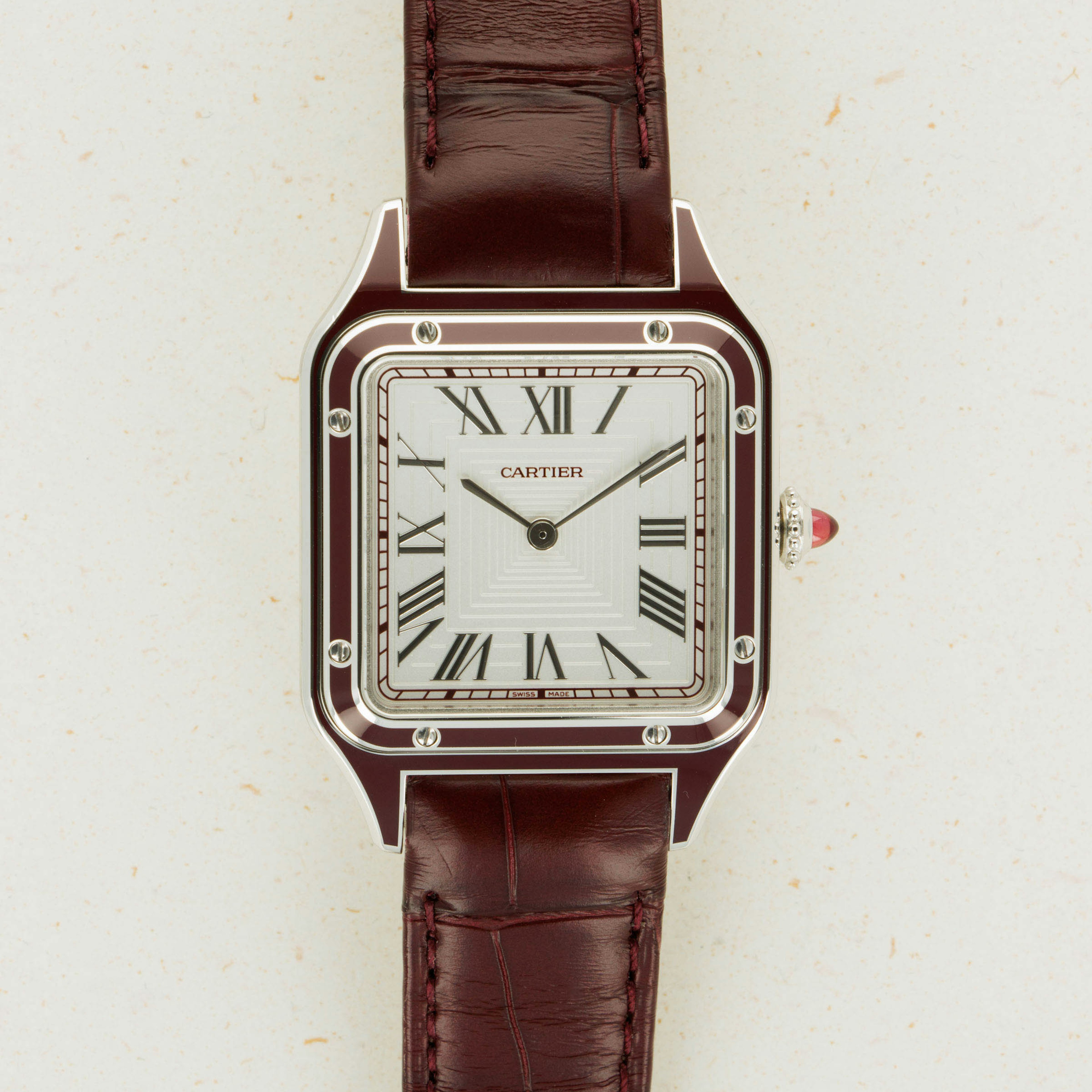 Thumbnail for Cartier Santos-Dumont Limited Edition Platinum and Burgundy Lacquer CRWGSA0053