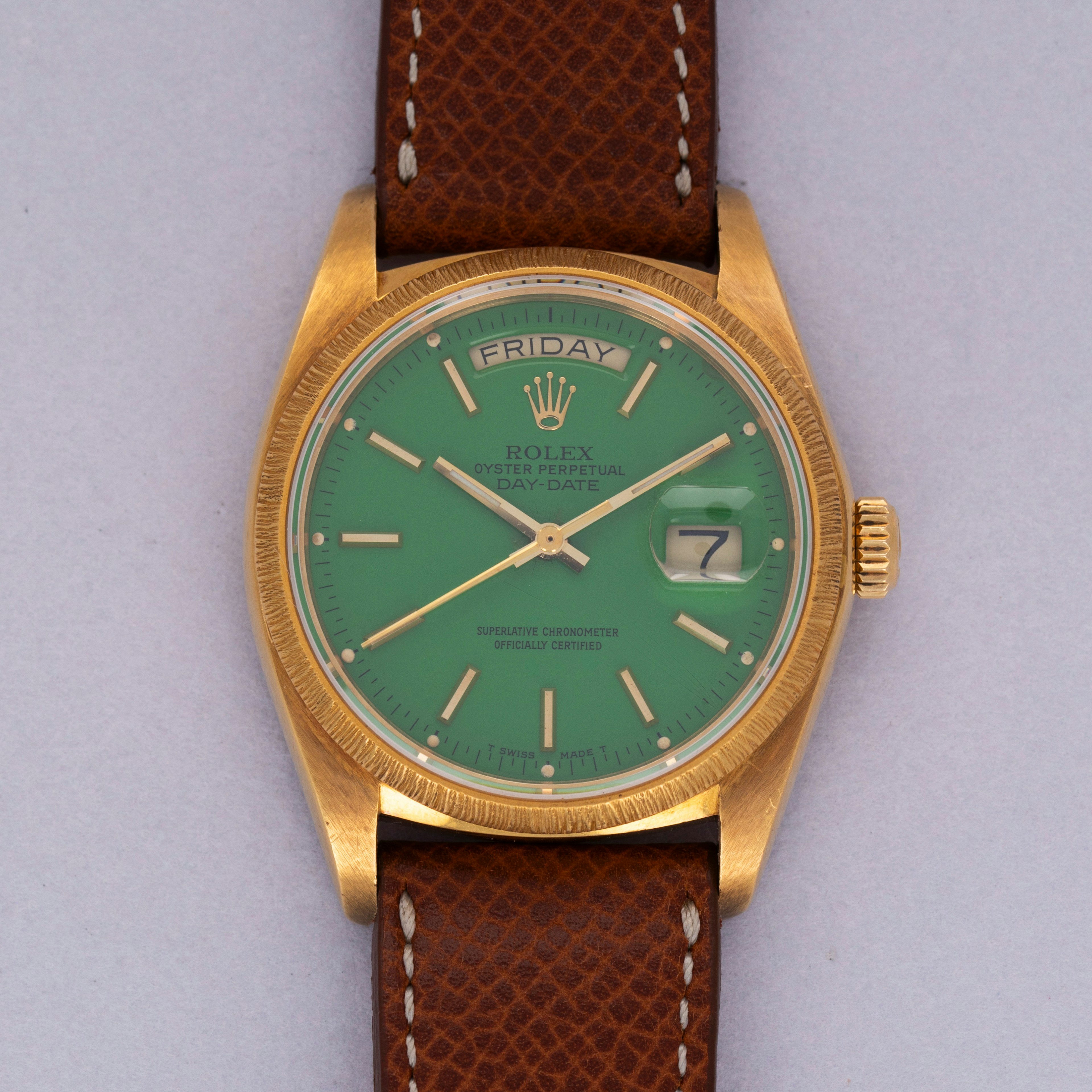 Thumbnail for Rolex Day-Date 18078 Green Stella Dial Bark Bezel 18k YG