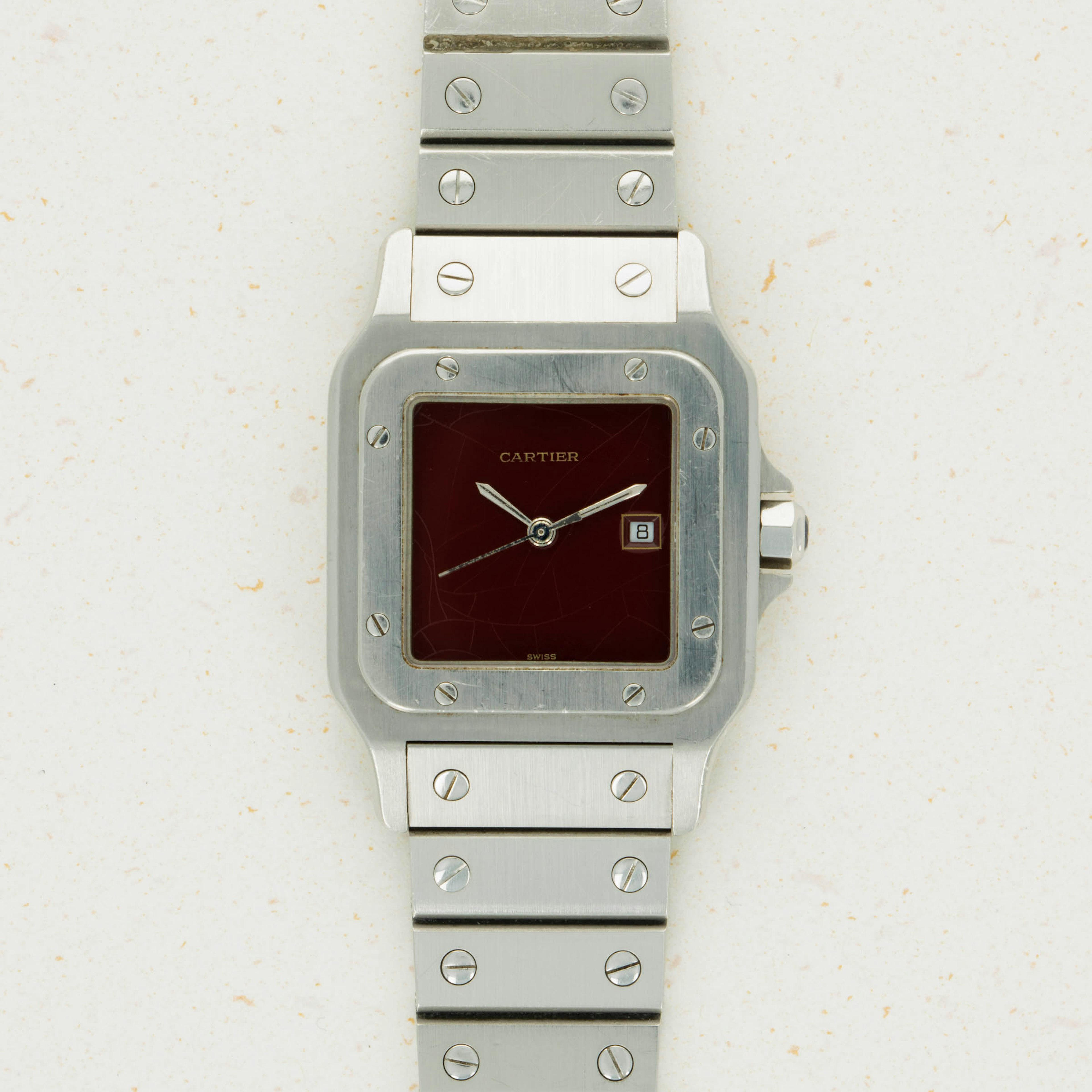 Thumbnail for Cartier Santos Automatique Stainless Steel Burgundy Dial