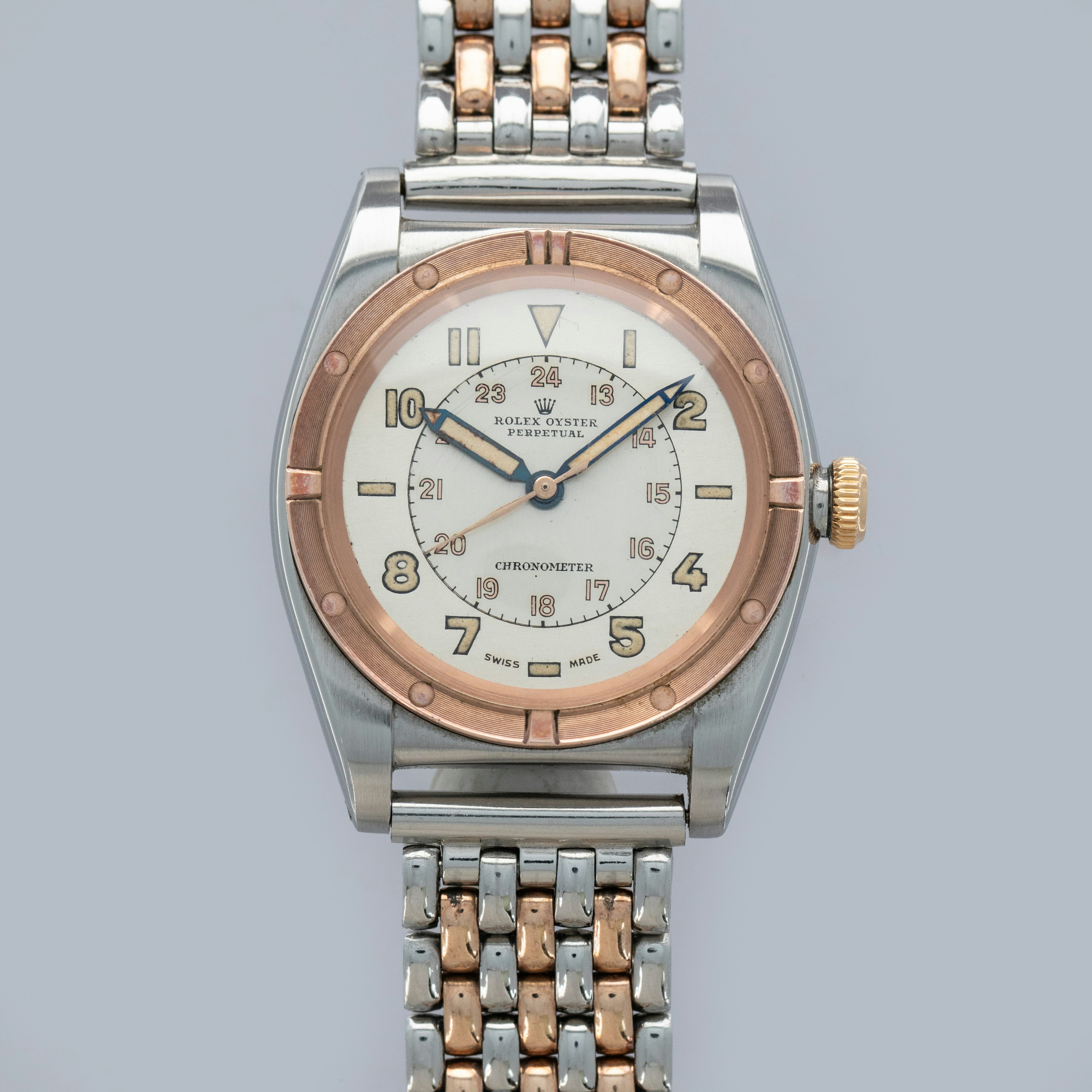 Thumbnail for Rolex Bubbleback 3372 Semi-California Dial 24hr Track Two-Tone Pink Gold and Steel