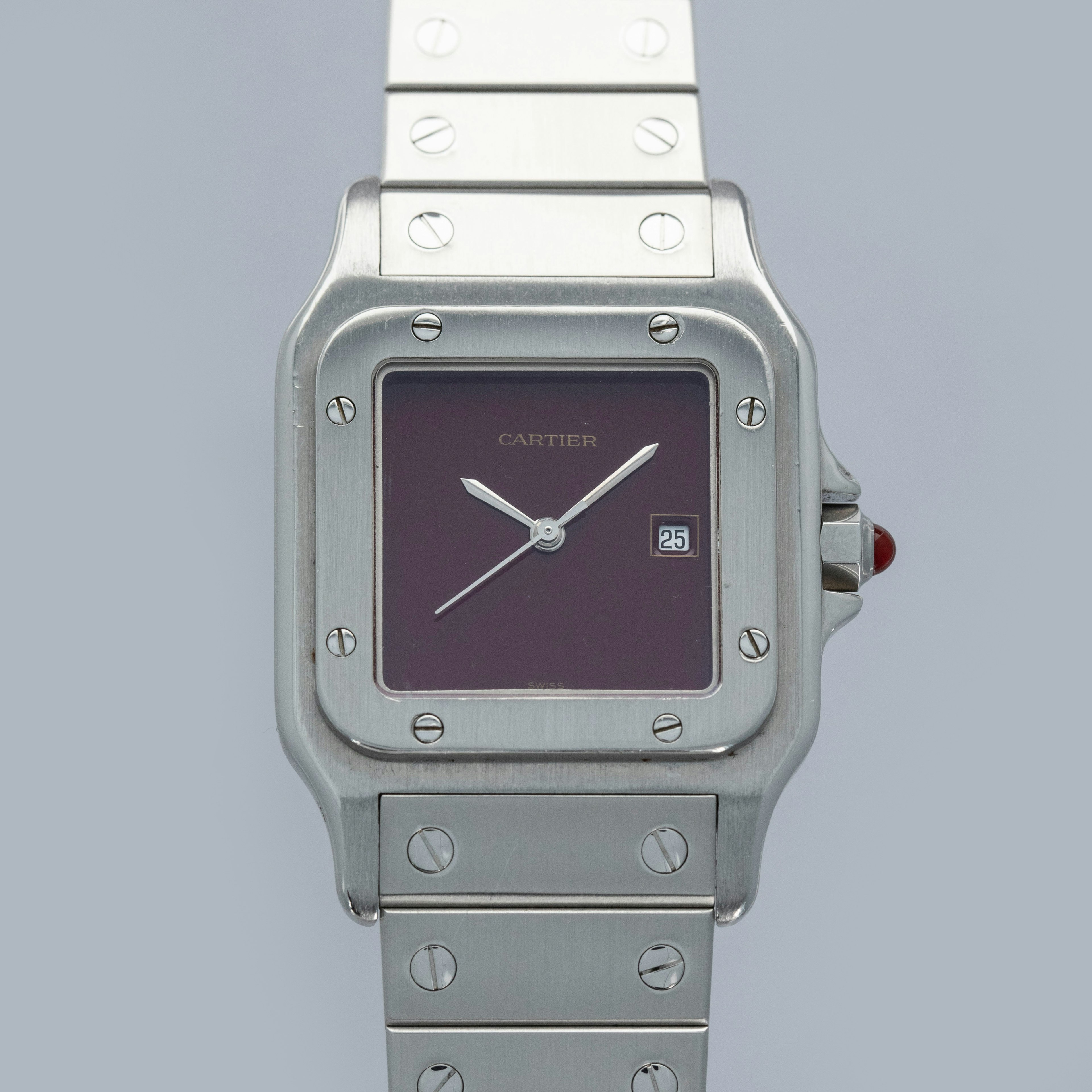 Thumbnail for Cartier Santos Carree Automatic 2960 Burgundy Dial Stainless Steel