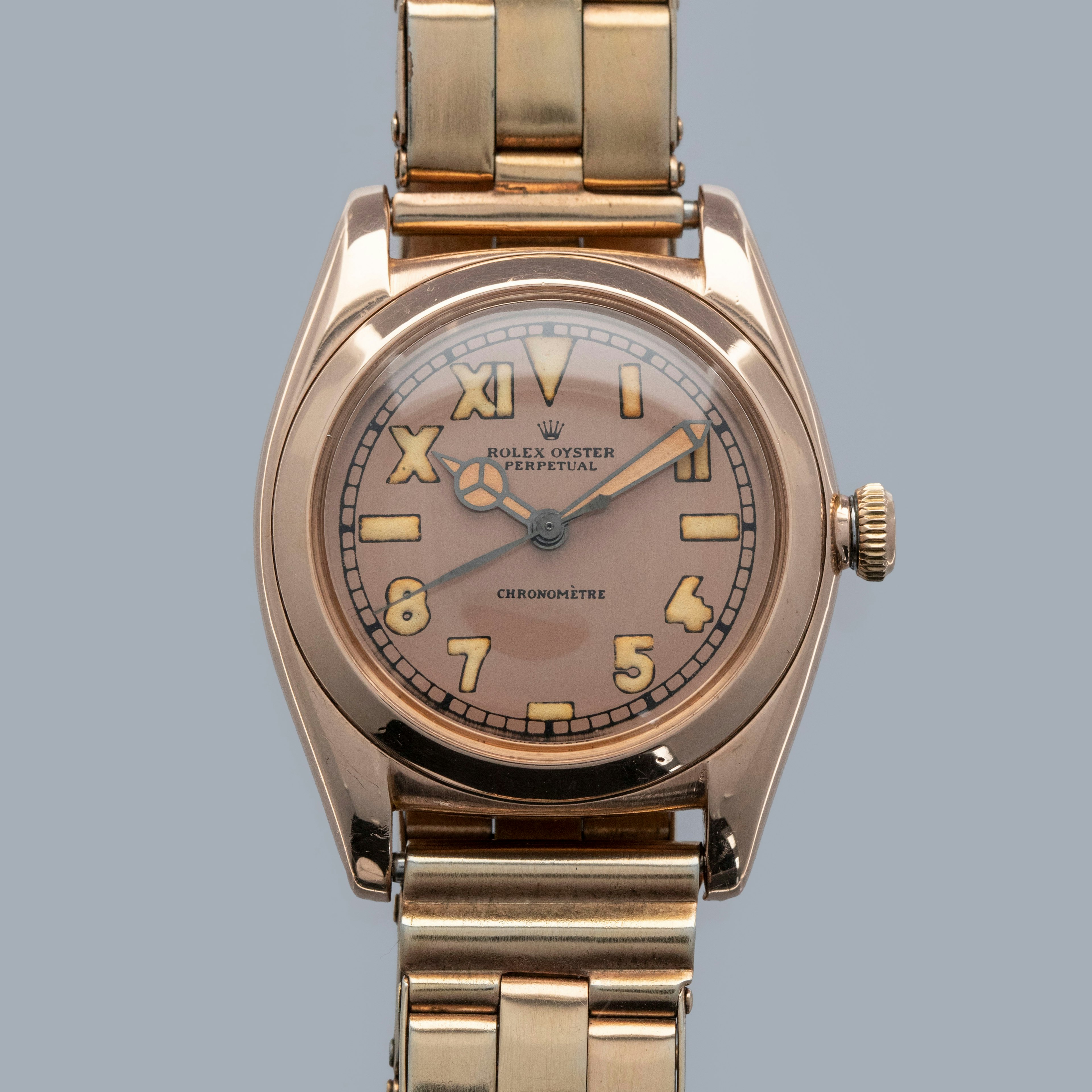 Thumbnail for Rolex Oyster Perpetual Bubbleback 3131 Refinished California Dial 14k RG