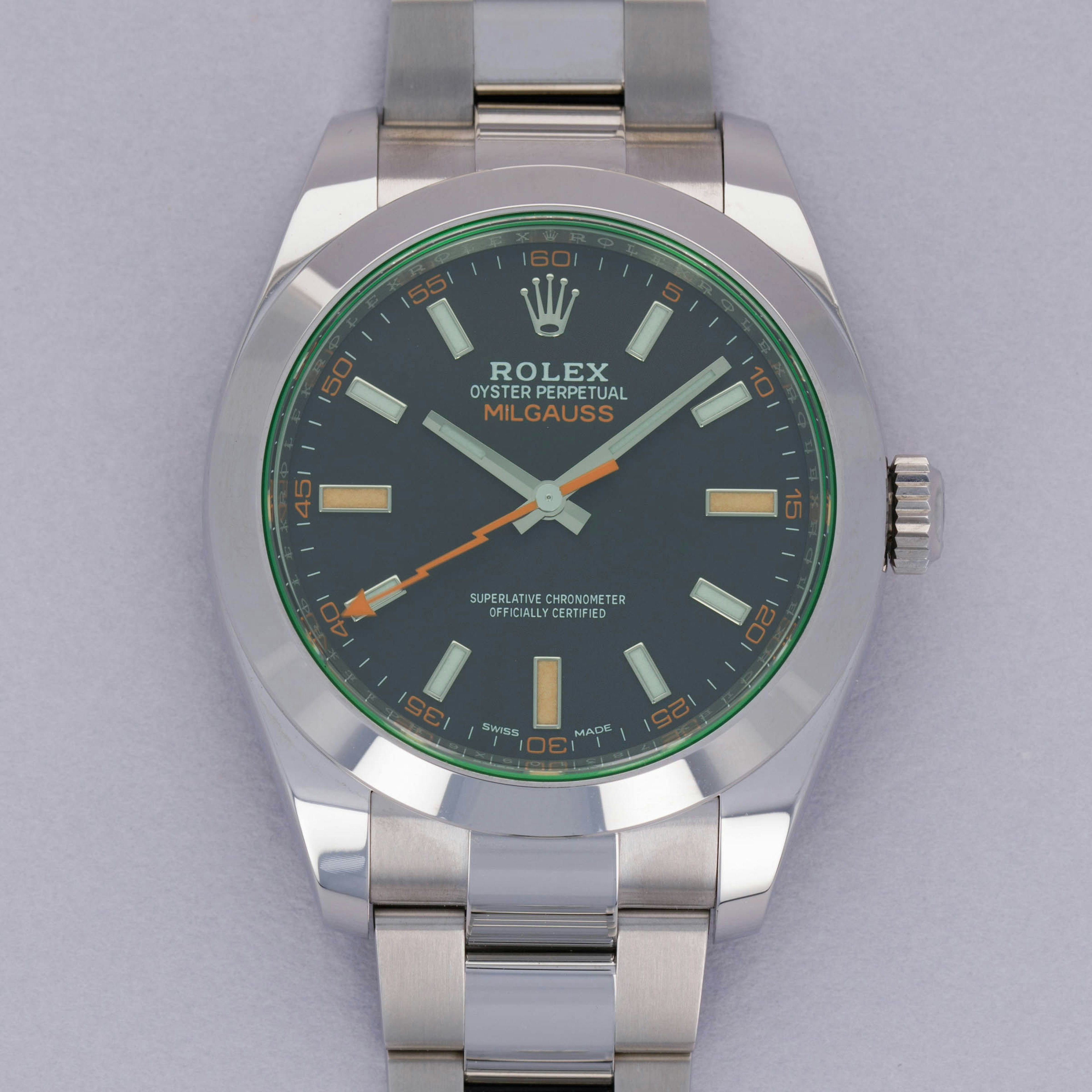 Thumbnail for Rolex Milguass 116400GV Green Crystal Black Dial