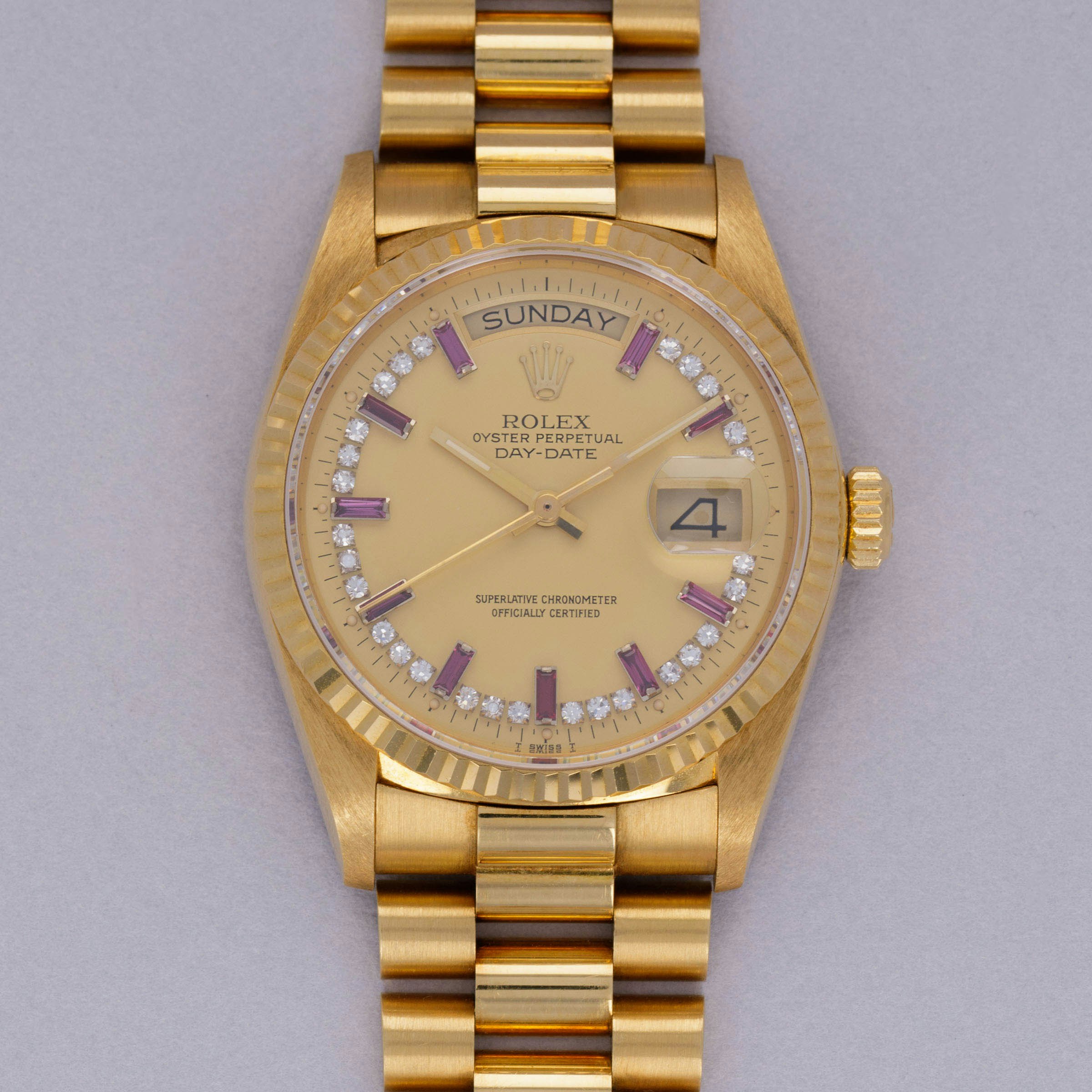 Thumbnail for Rolex Day-Date 18038 Baguette Ruby Diamond String Dial