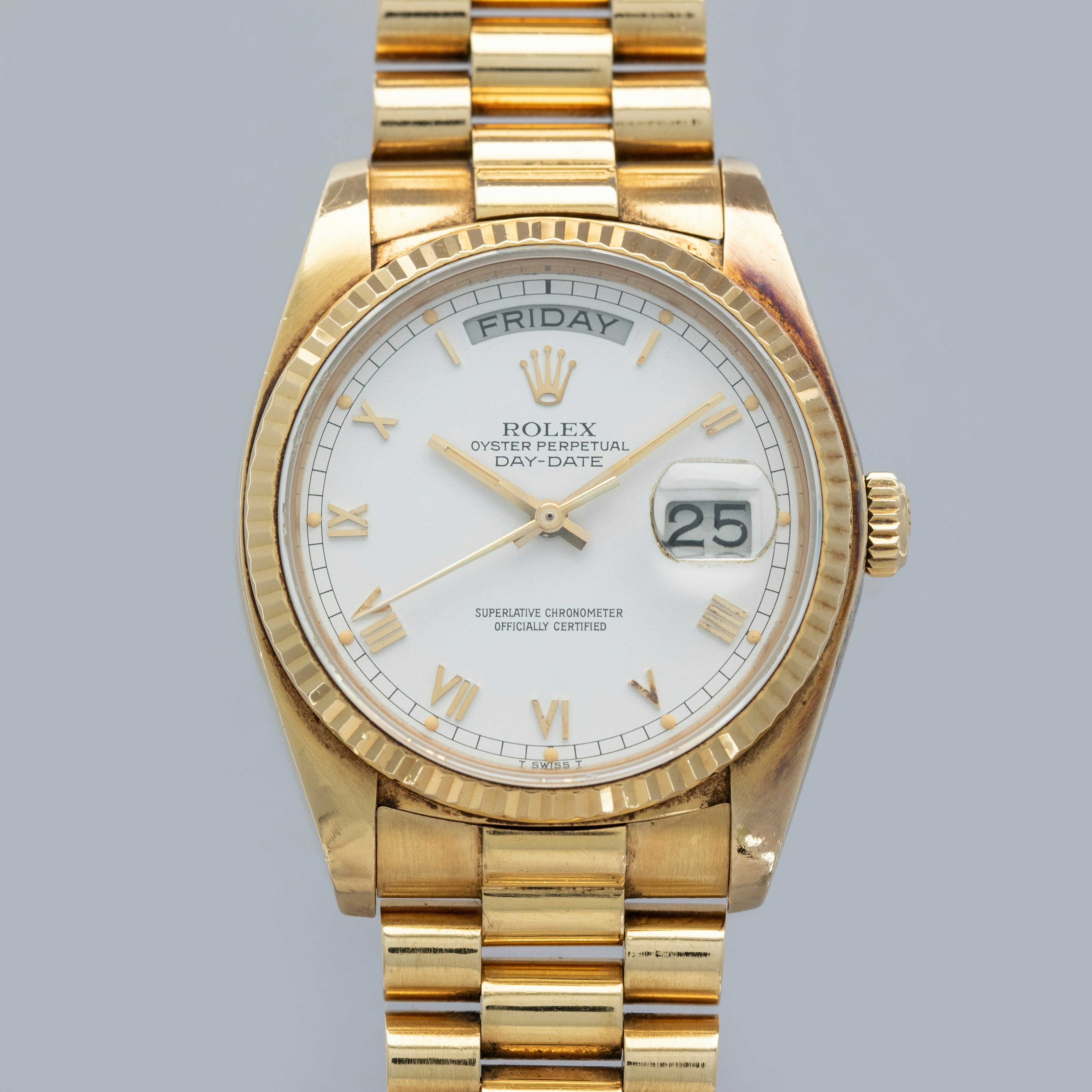 Thumbnail for Rolex Day-Date 18038 White Small Roman Dial 18k YG