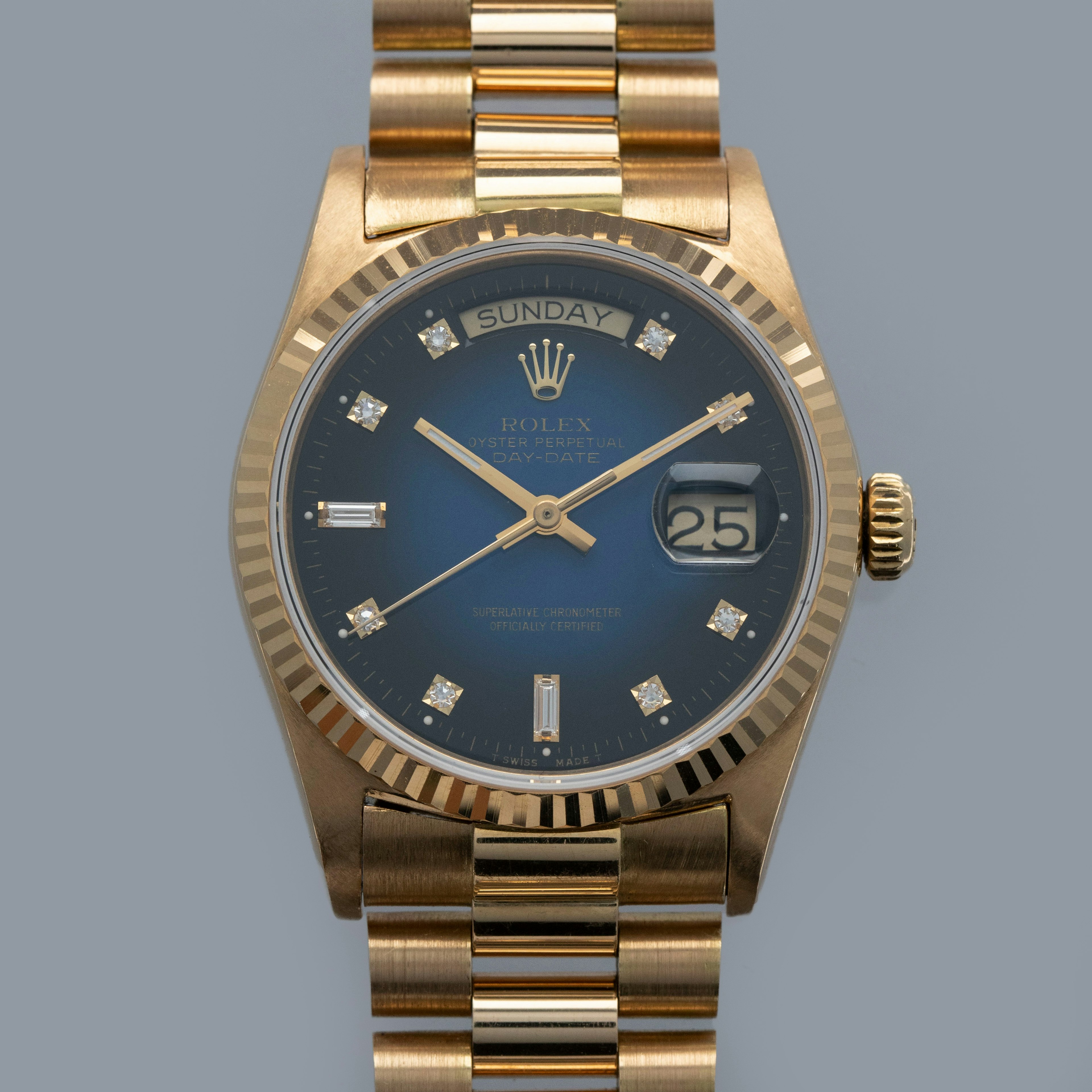 Thumbnail for Rolex Day-Date 18038 Blue Vignette Diamond Dial 18k YG with Guarantee