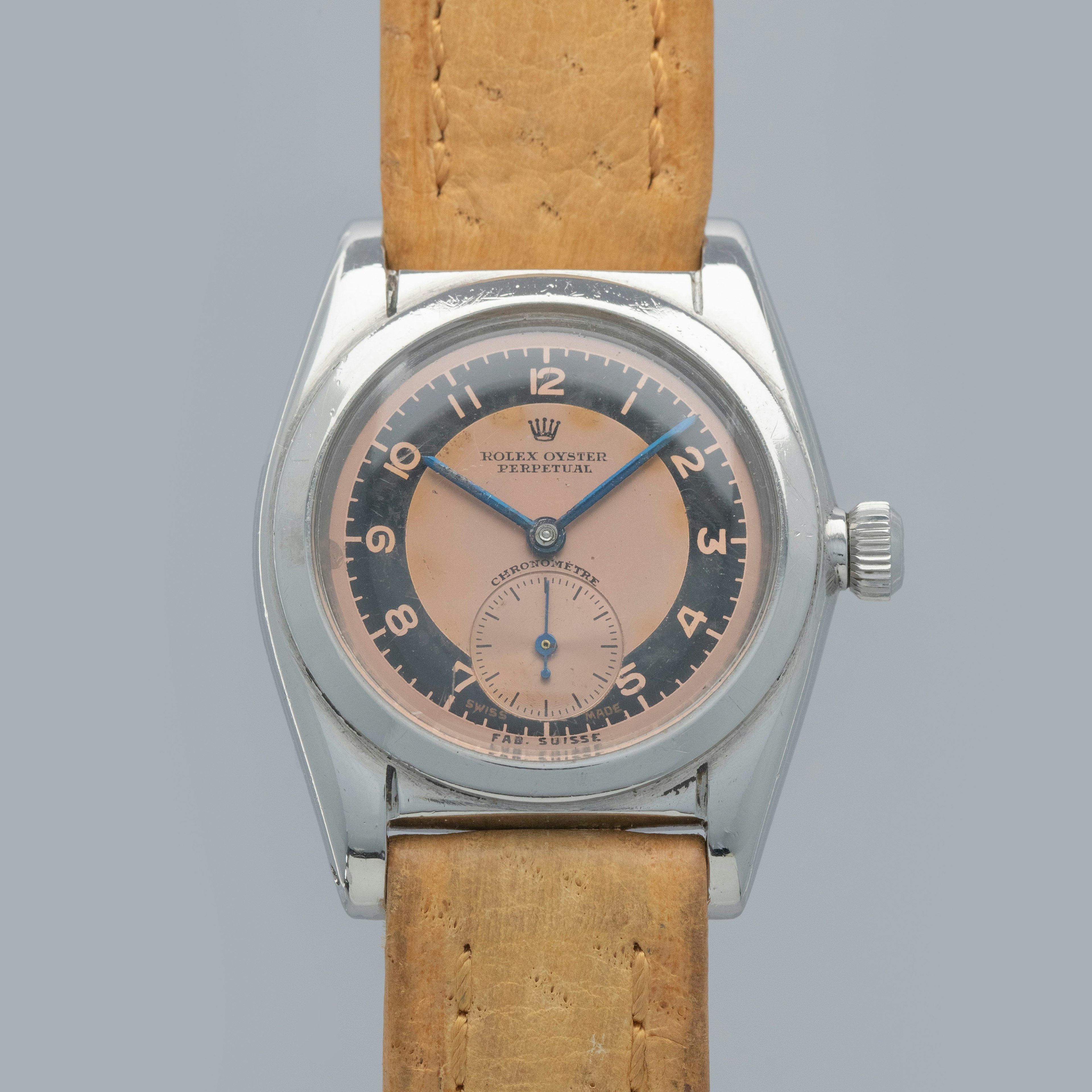 Thumbnail for Rolex Bubbleback 2764 Two-Tone Salmon and Black Dial Retailed by Mappin & Webb