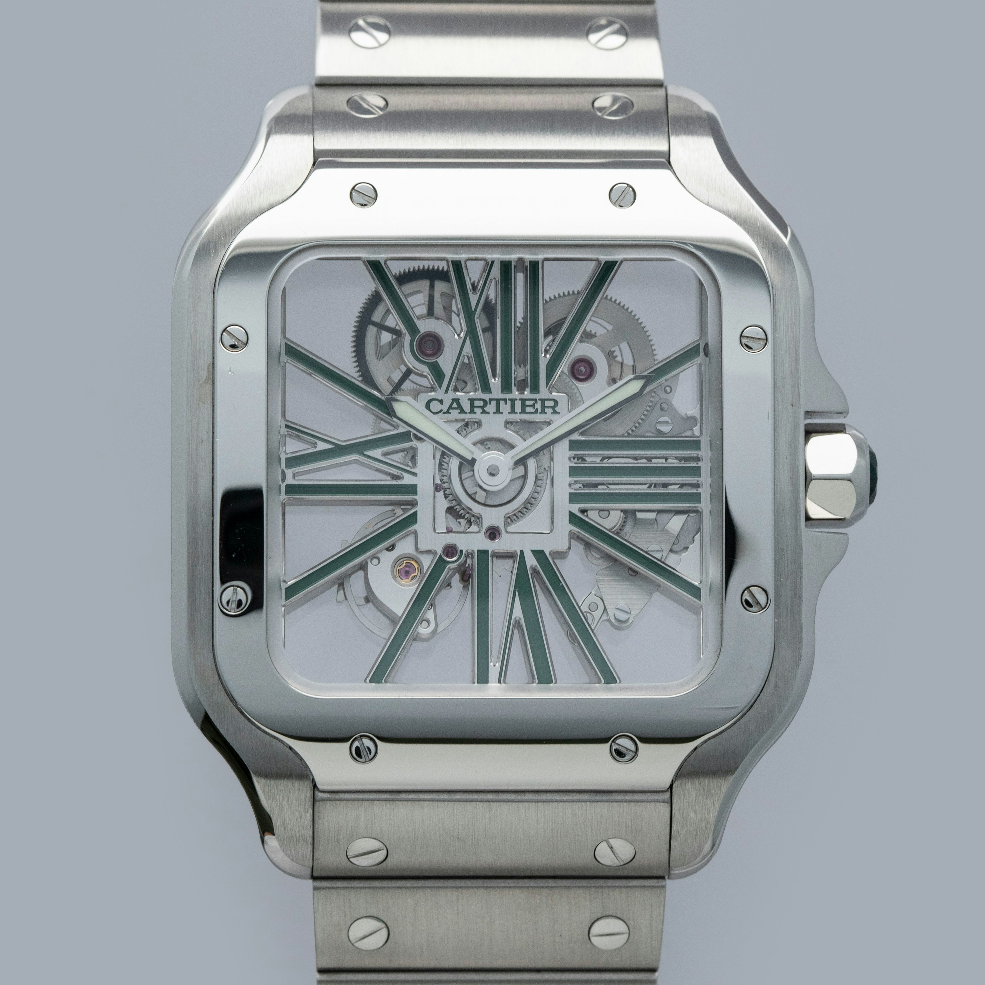 Thumbnail for Cartier Santos de Cartier Skeleton WHSA0028 Green Lacquer Indexes