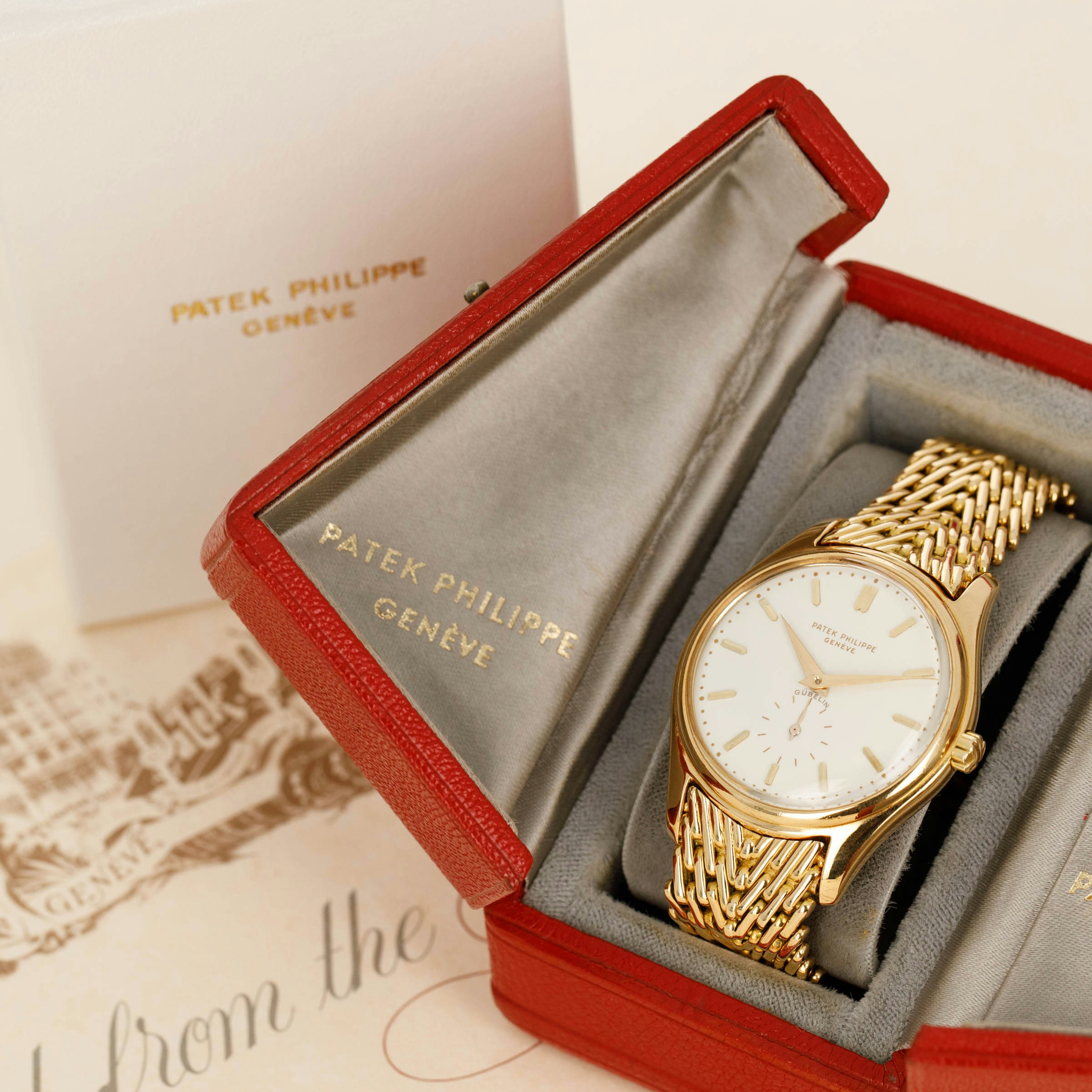 Thumbnail for Patek Philippe Calatrava 2526 Enamel Dial Herringbone Bracelet 18k YG Retailed by Gubelin with Extract of the Archives